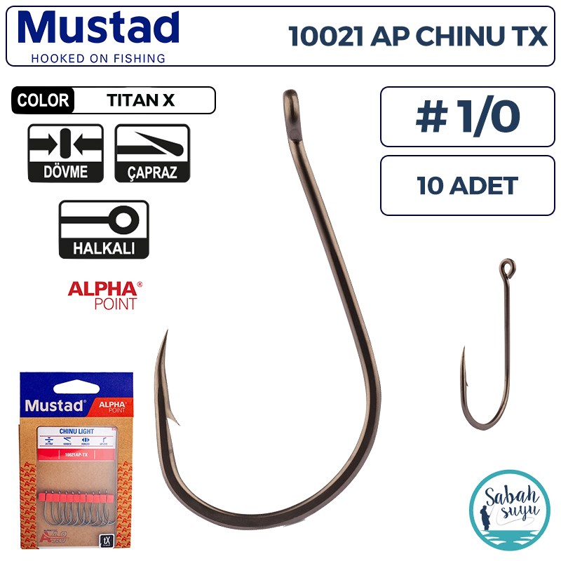 Mustad 10021 AP Chinu Light Delikli Olta İğnesi TX #1/0 (10 Adet)