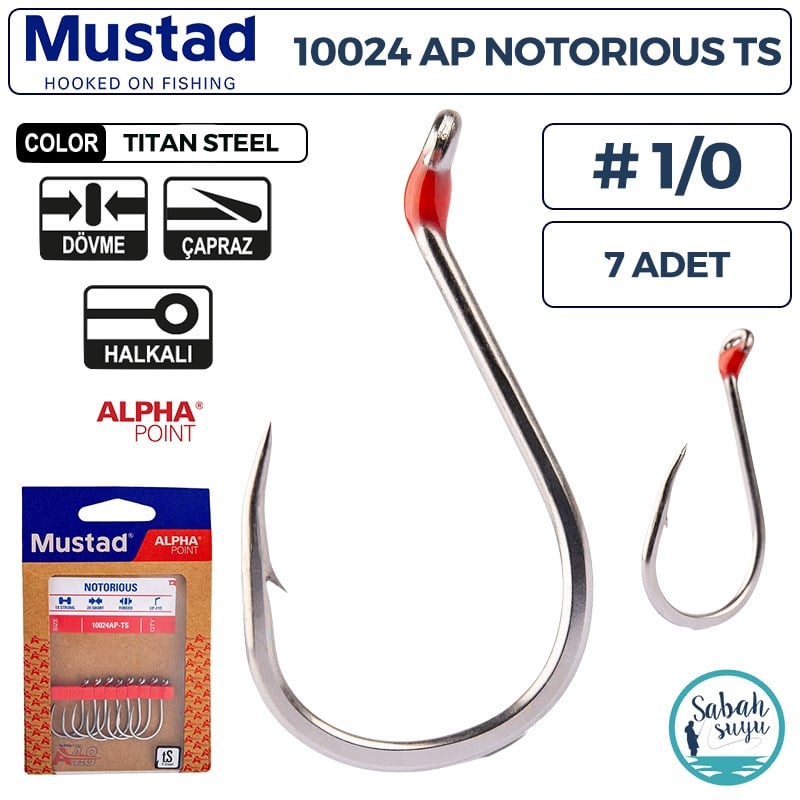 Mustad 10024 AP Notorious Delikli Olta İğnesi TS #1/0 (7 Adet)