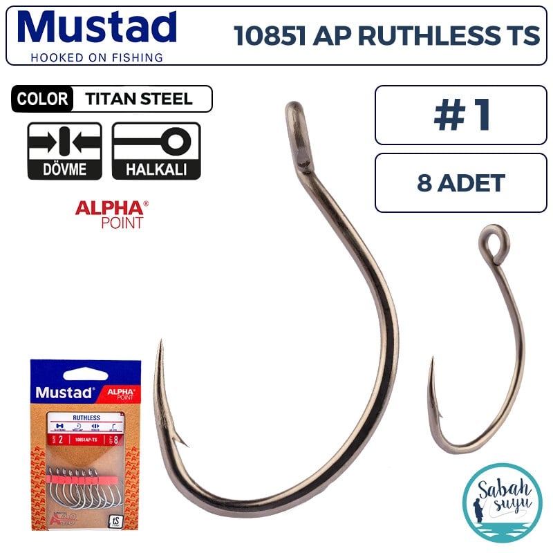 Mustad 10851 AP Ruthless Delikli Olta İğnesi TS #1 (8 Adet)