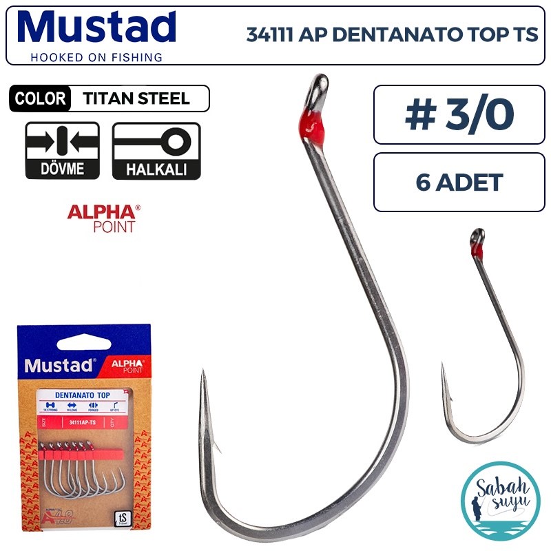 Mustad 34111 AP Dentanato Top Delikli Olta İğnesi TS #3/0 (6 Adet)