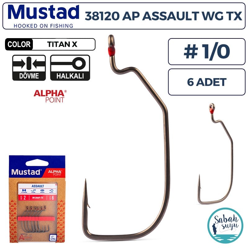 Mustad 38120 AP Wide Gap Offset Olta İğnesi TX #1/0 (6 Adet)
