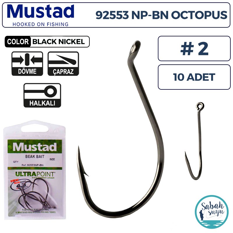 Mustad 92553 NP-BN Octopus Delikli İğne Siyah #2 (10 Adet)