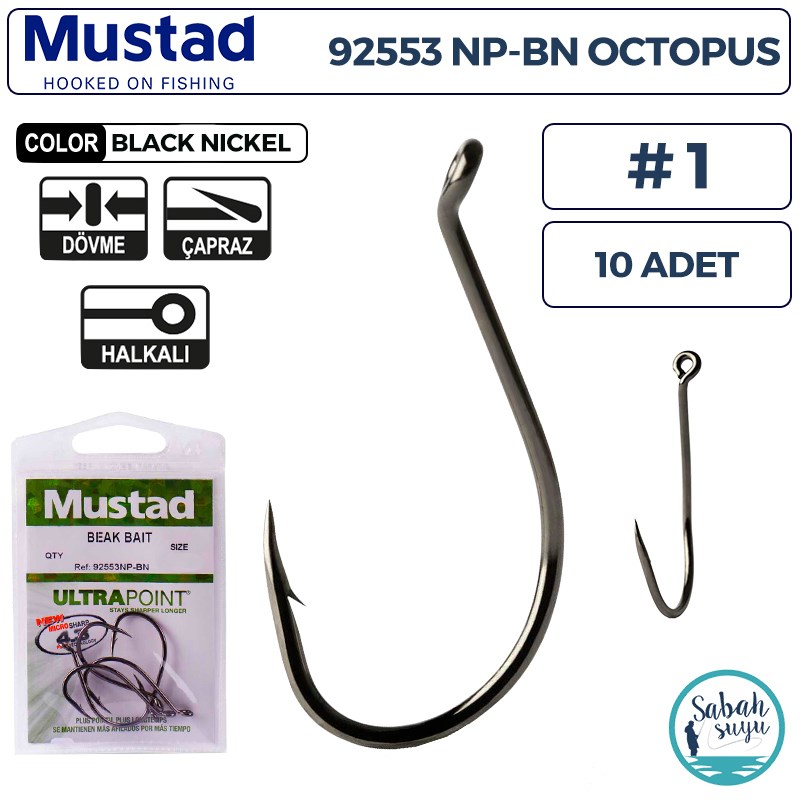 Mustad 92553 NP-BN Octopus Delikli İğne Siyah #1 (10 Adet)