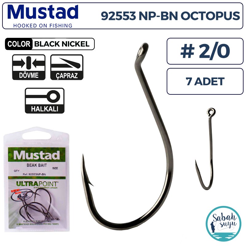Mustad 92553 NP-BN Octopus Delikli İğne Siyah #2/0 (7 Adet)