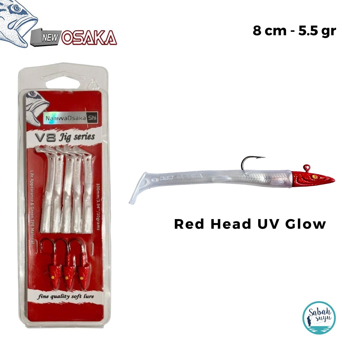 Osaka V8 8cm 5.5gr Silikon Yem Set (3+5) Red Head UV Glow