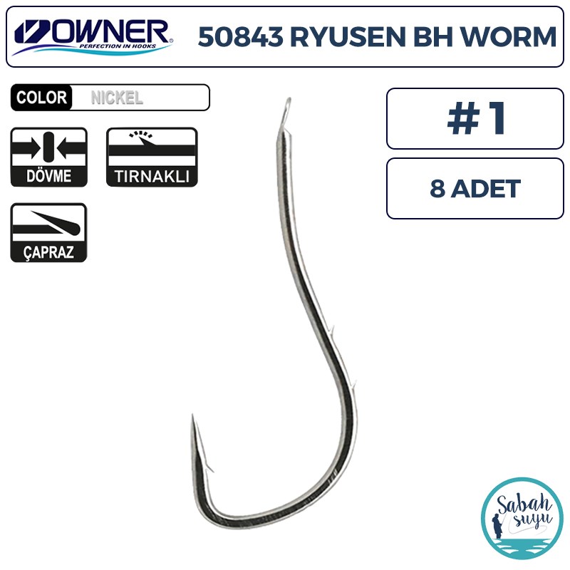 Owner 50843 Ryusen BH Worm Tırnaklı İğne #1 (8 Adet) Beyaz
