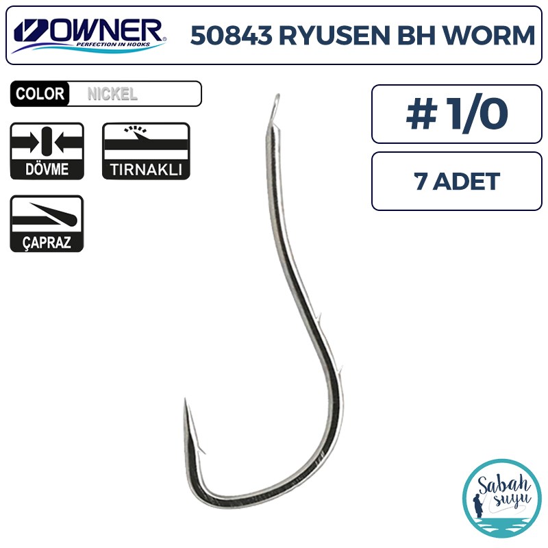 Owner 50843 Ryusen BH Worm Tırnaklı İğne #1/0 (7 Adet) Beyaz