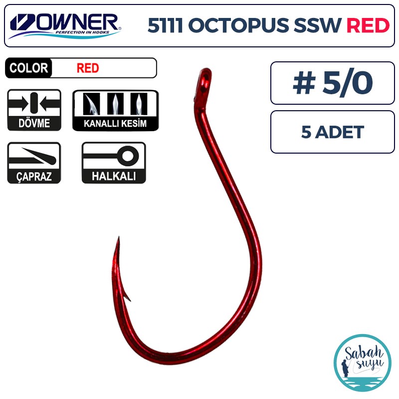 Owner 5111 Octopus SSW Delikli İğne Kırmızı #5/0 (5 Adet)