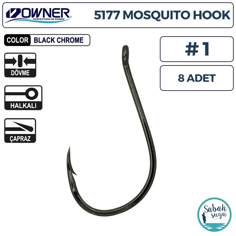 Owner 5177 Mosquito Hook Delikli İğne #1 (8 Adet) Siyah