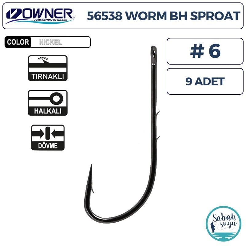 Owner 56538 Worm BH Sproat Black Chrome Tekli İğne #6 (9 Adet)