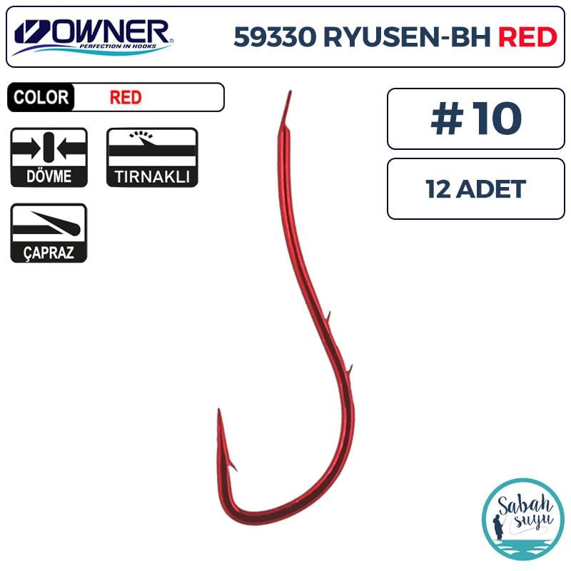 Owner 59330 Ryusen BH Worm Tırnaklı İğne #10 (12 Adet) Kırmızı
