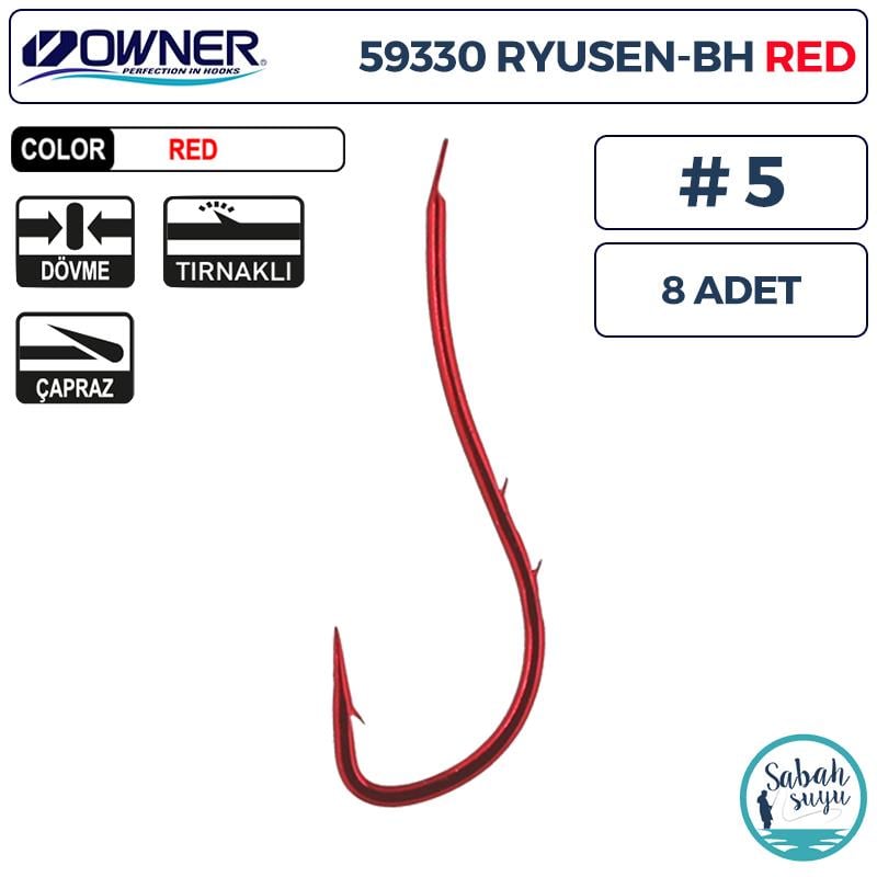 Owner 59330 Ryusen BH Worm Tırnaklı İğne #5 (8 Adet) Kırmızı