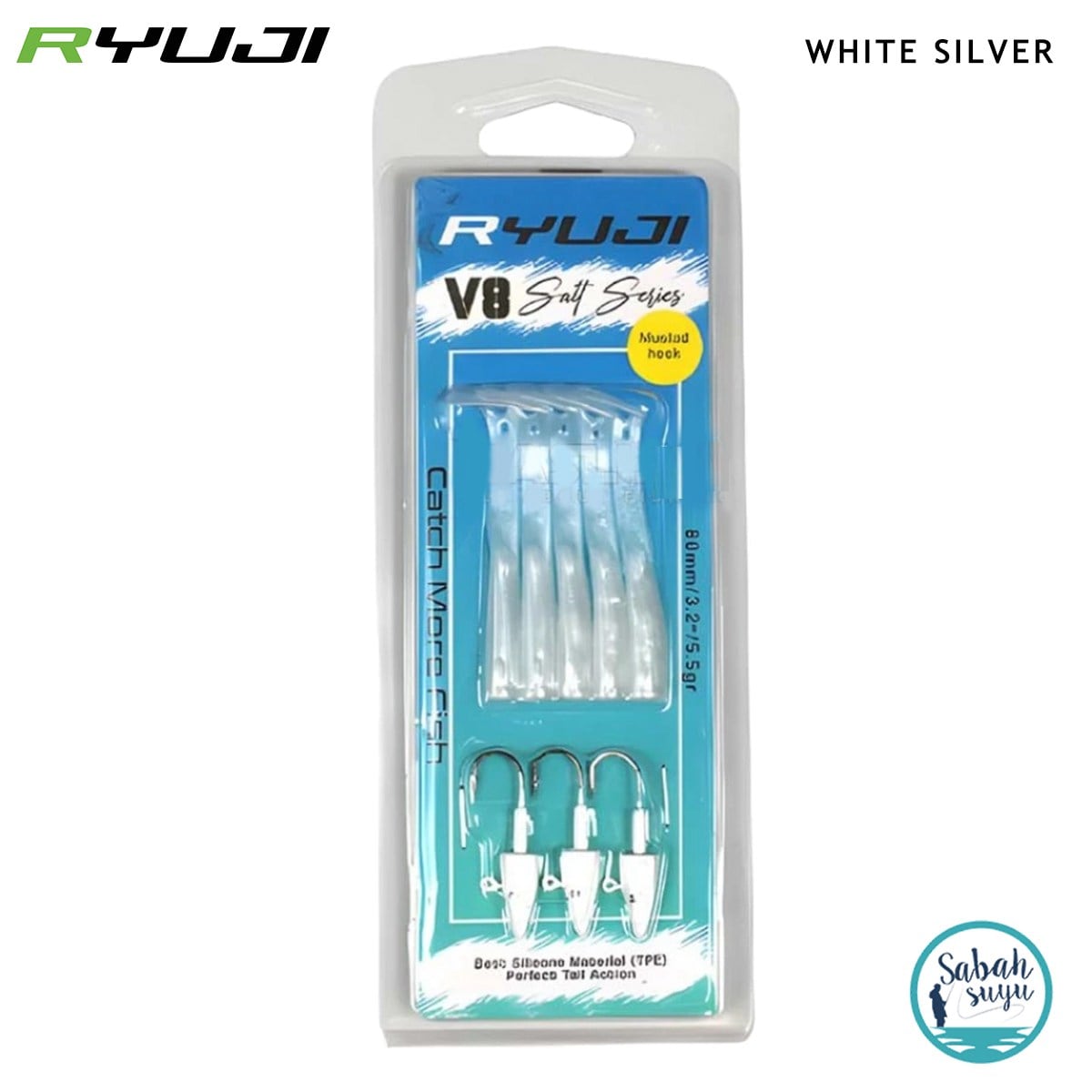Ryuji V8 8cm 5.5gr Silikon Yem Set (3+5) White Silver