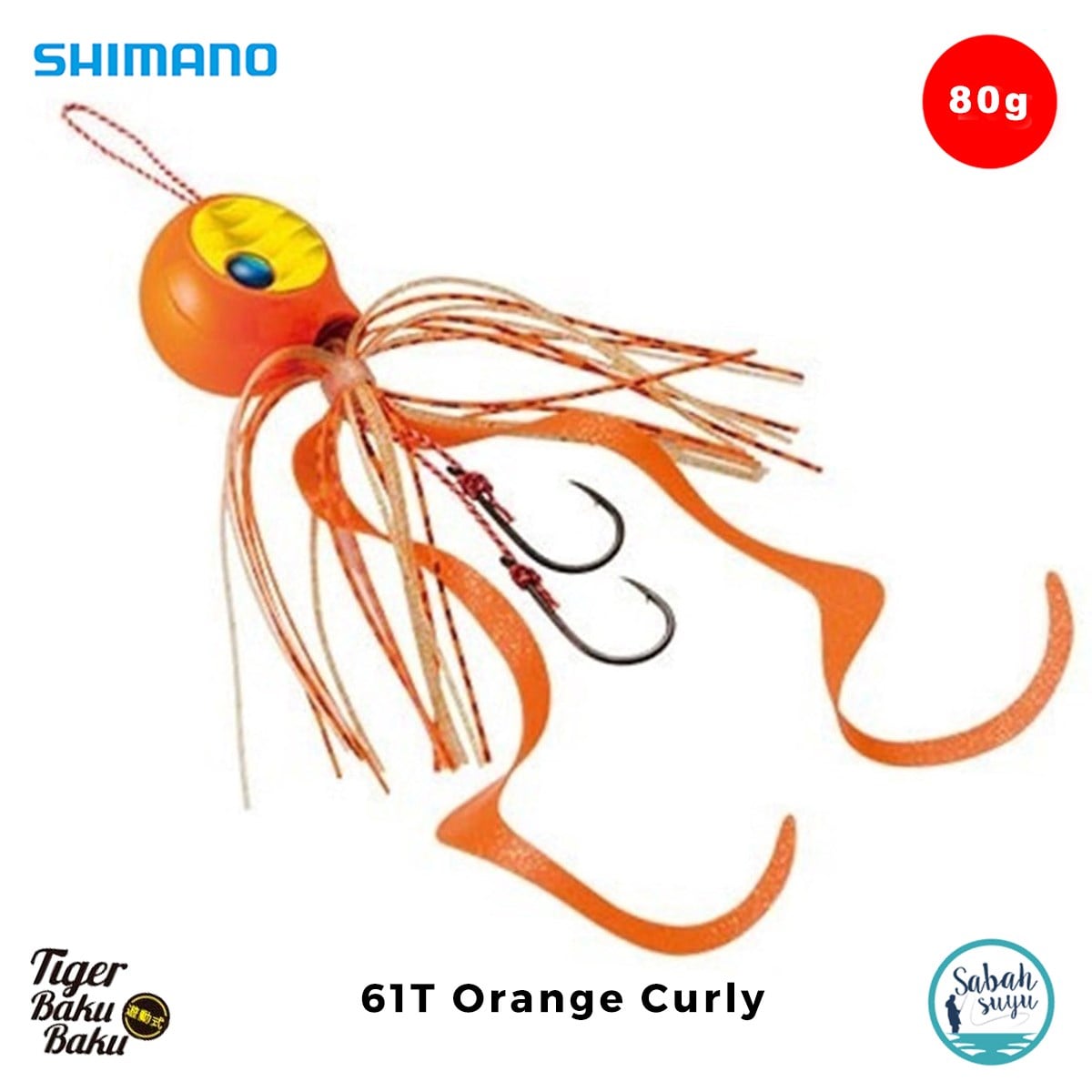 Shimano Engetsu Tiger Baku Baku Tai Rubber Jig 80gr 61T Orange Curly