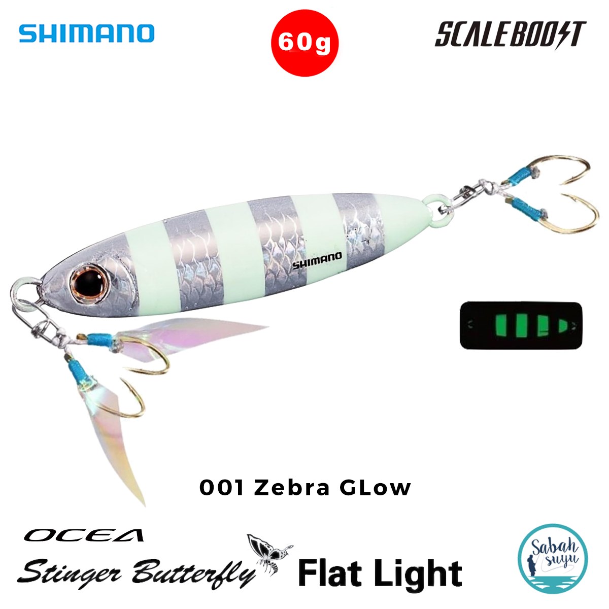 Shimano Stinger Butterfly Flat Light Jig 60gr 77mm 001 Zebra Glow