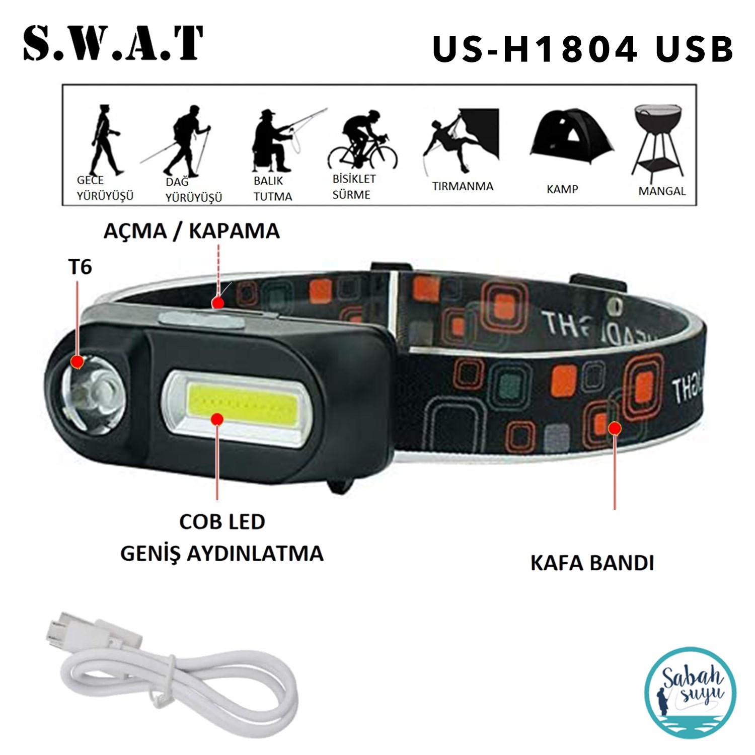 SWAT US-H 1804 5W Şarjlı Led + Cob Kafa Lambası