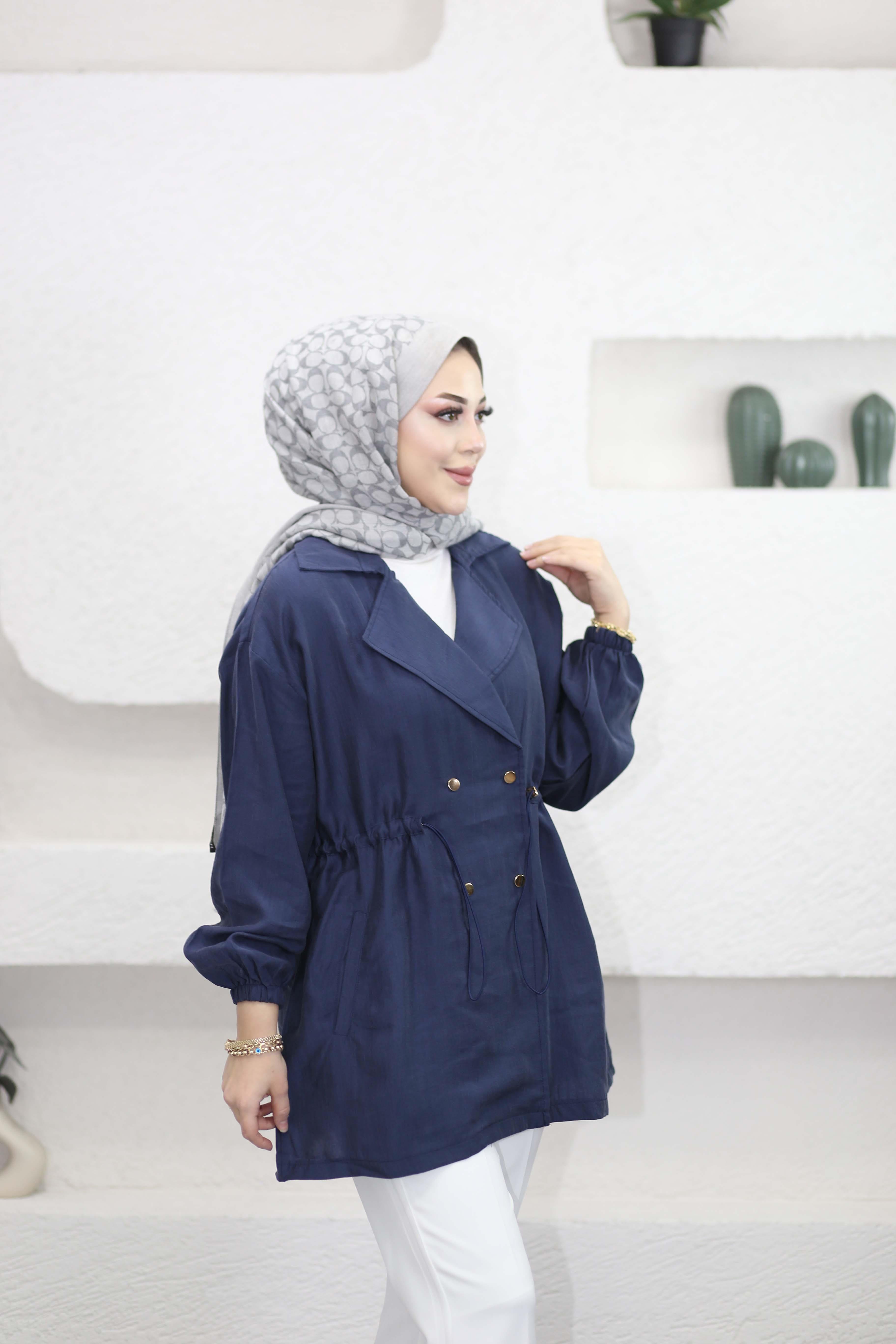 Beli Bağcıklı Ceket Lacivert 3225