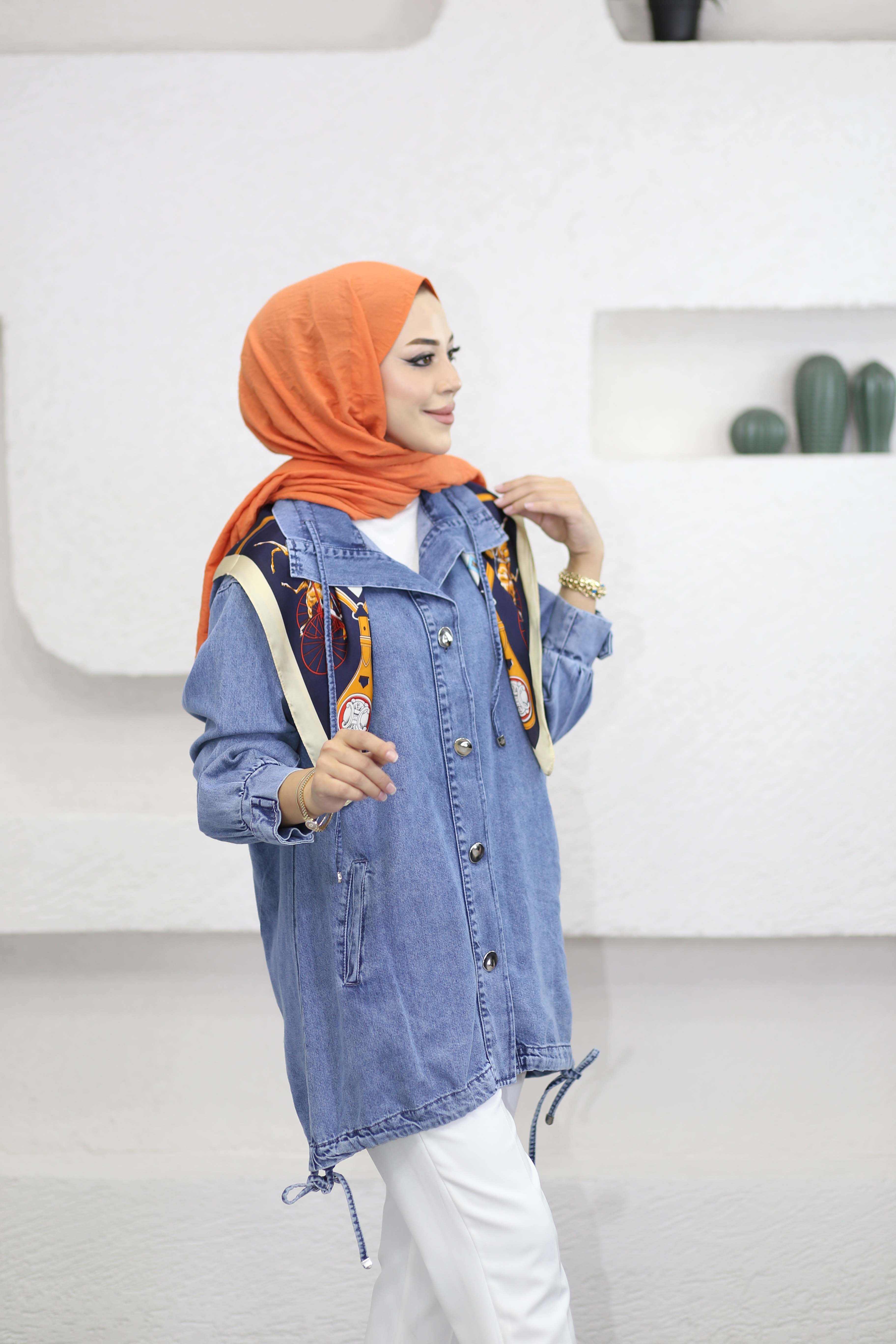 Metal Düğmeli Denim Ceket Açık Mavi 7564