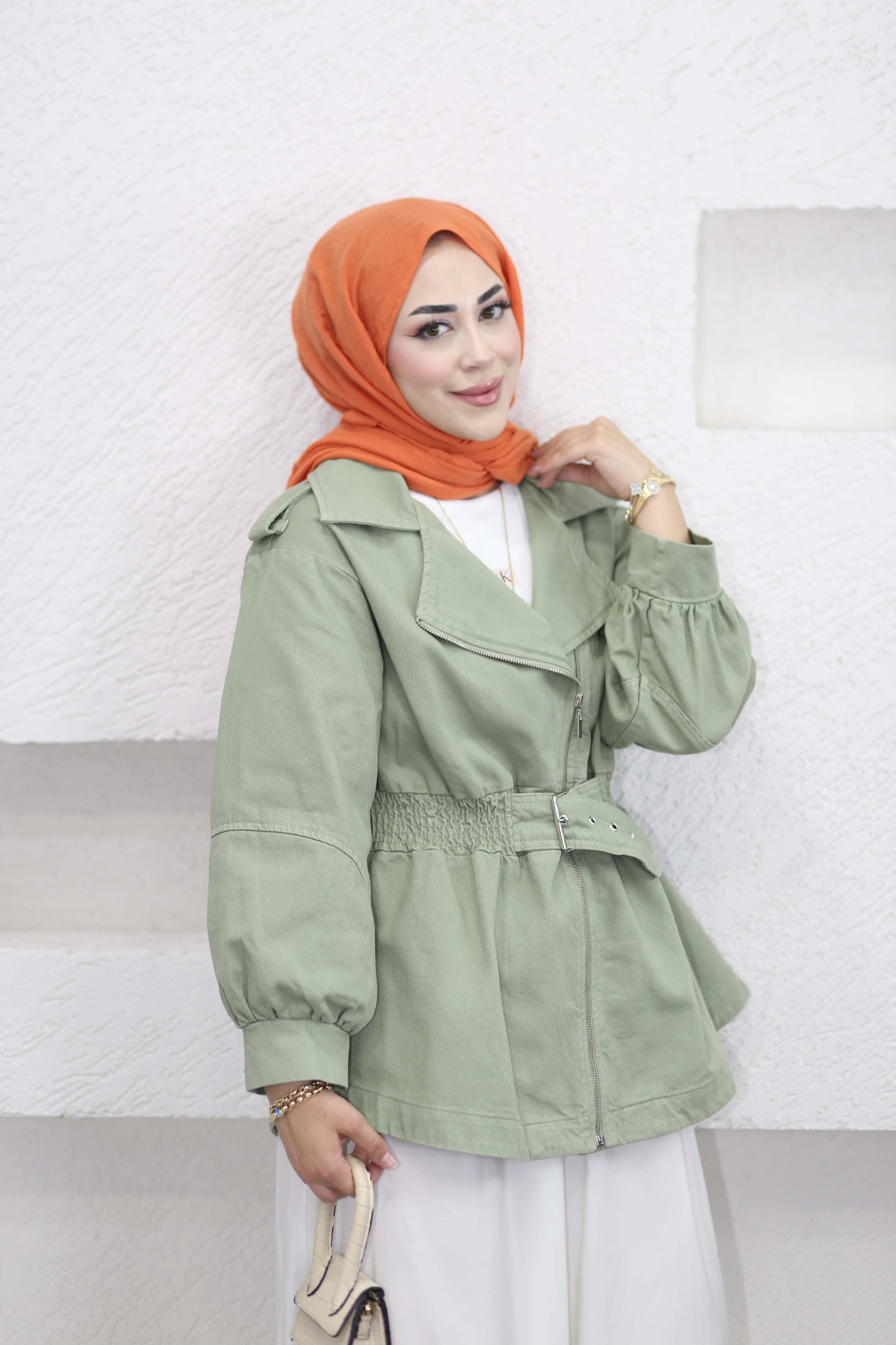 Beli Bağlamalı Ceket Çağla Yeşili 7306