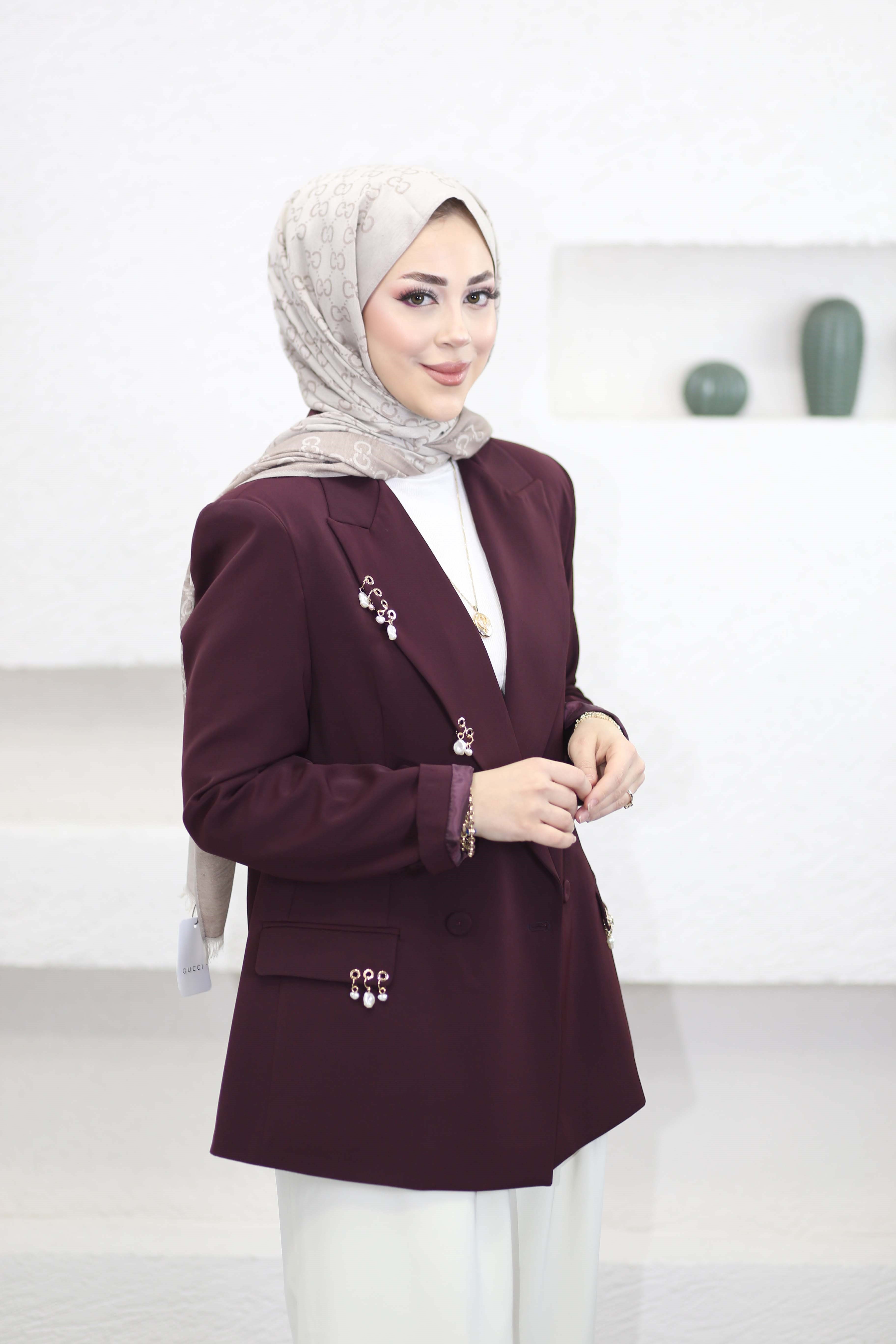 Küpeli Ceket Bordo 58075