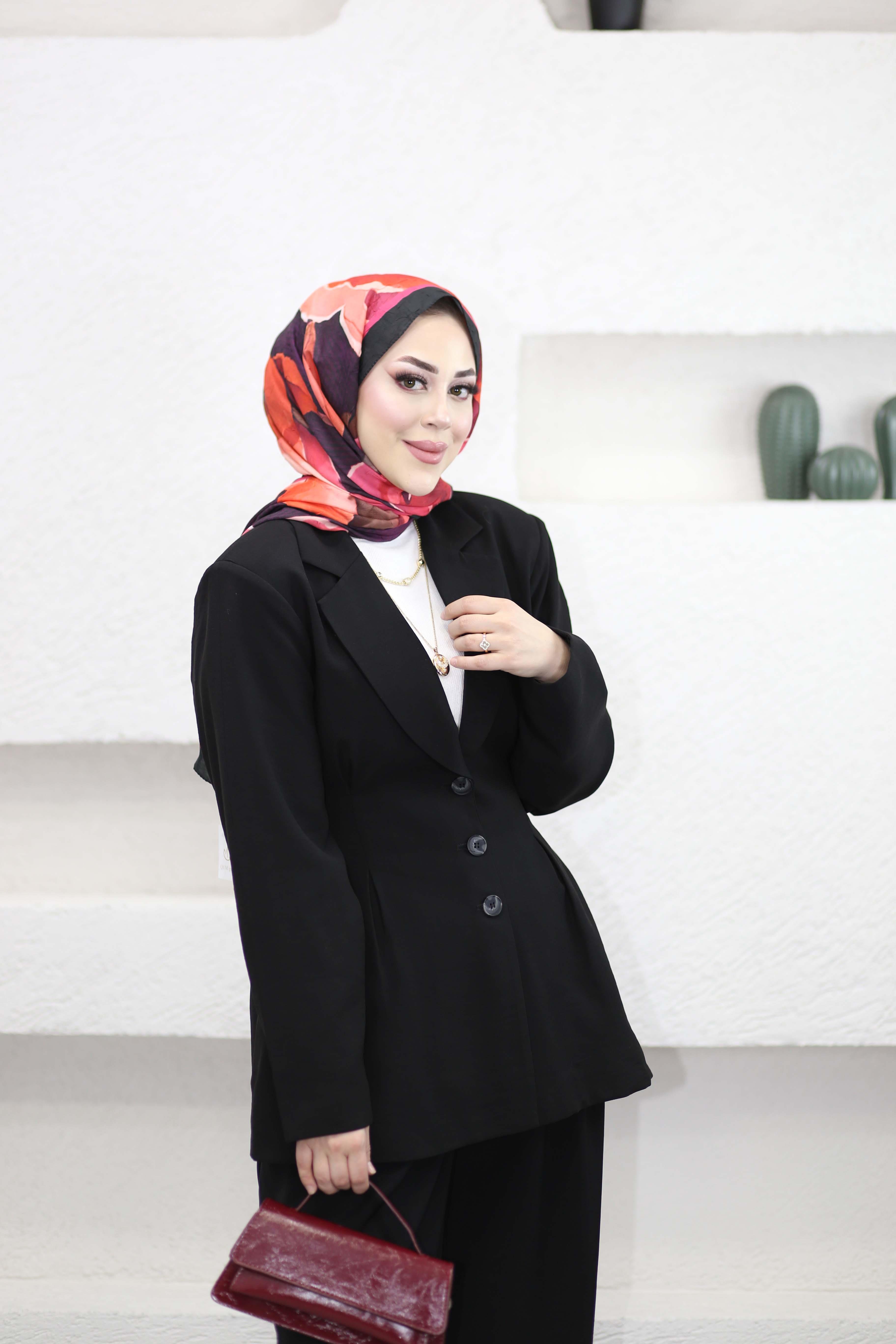 Pile Detay Ceket Siyah 7667