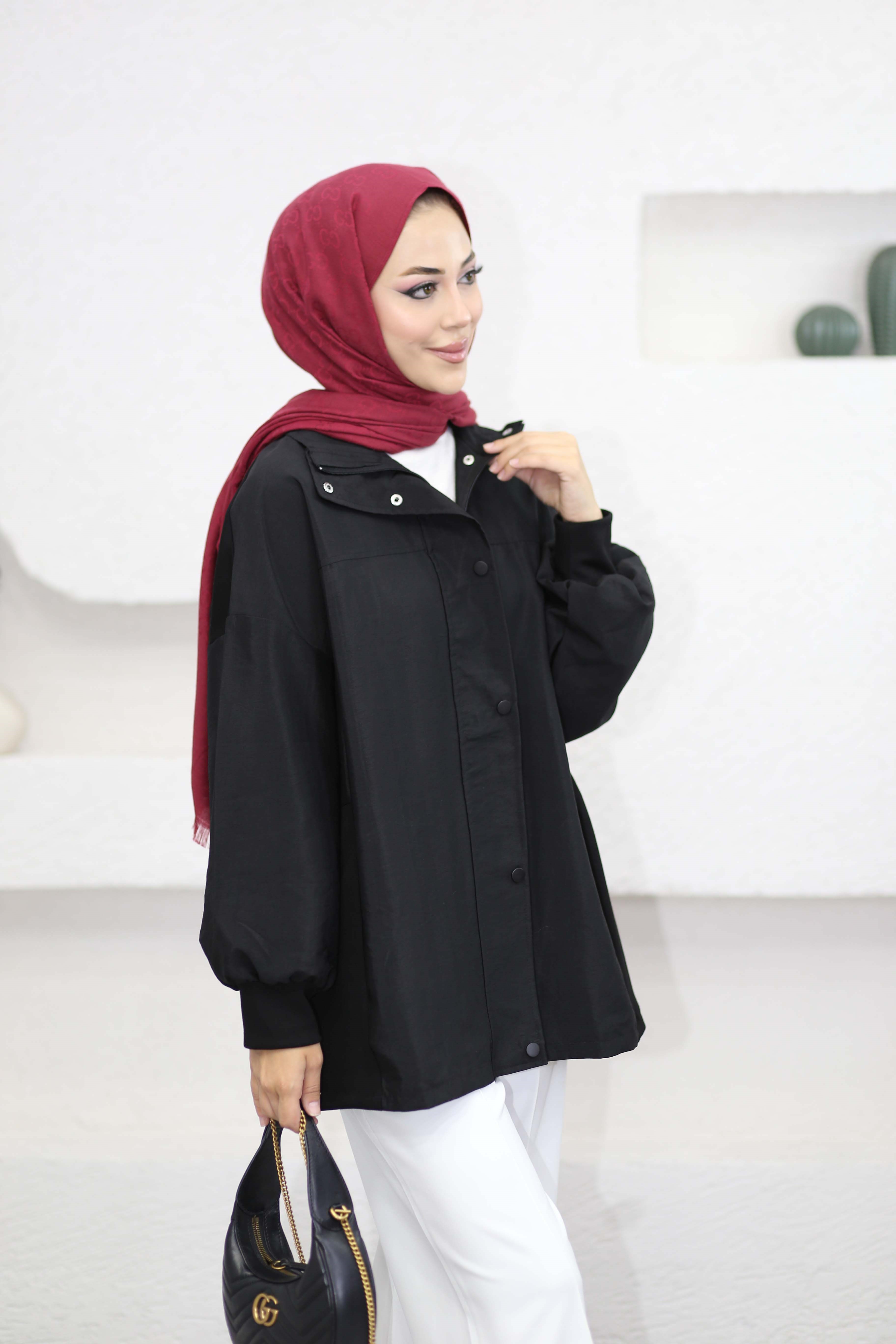 Çıtçıtlı Garnili Ceket Siyah 62406