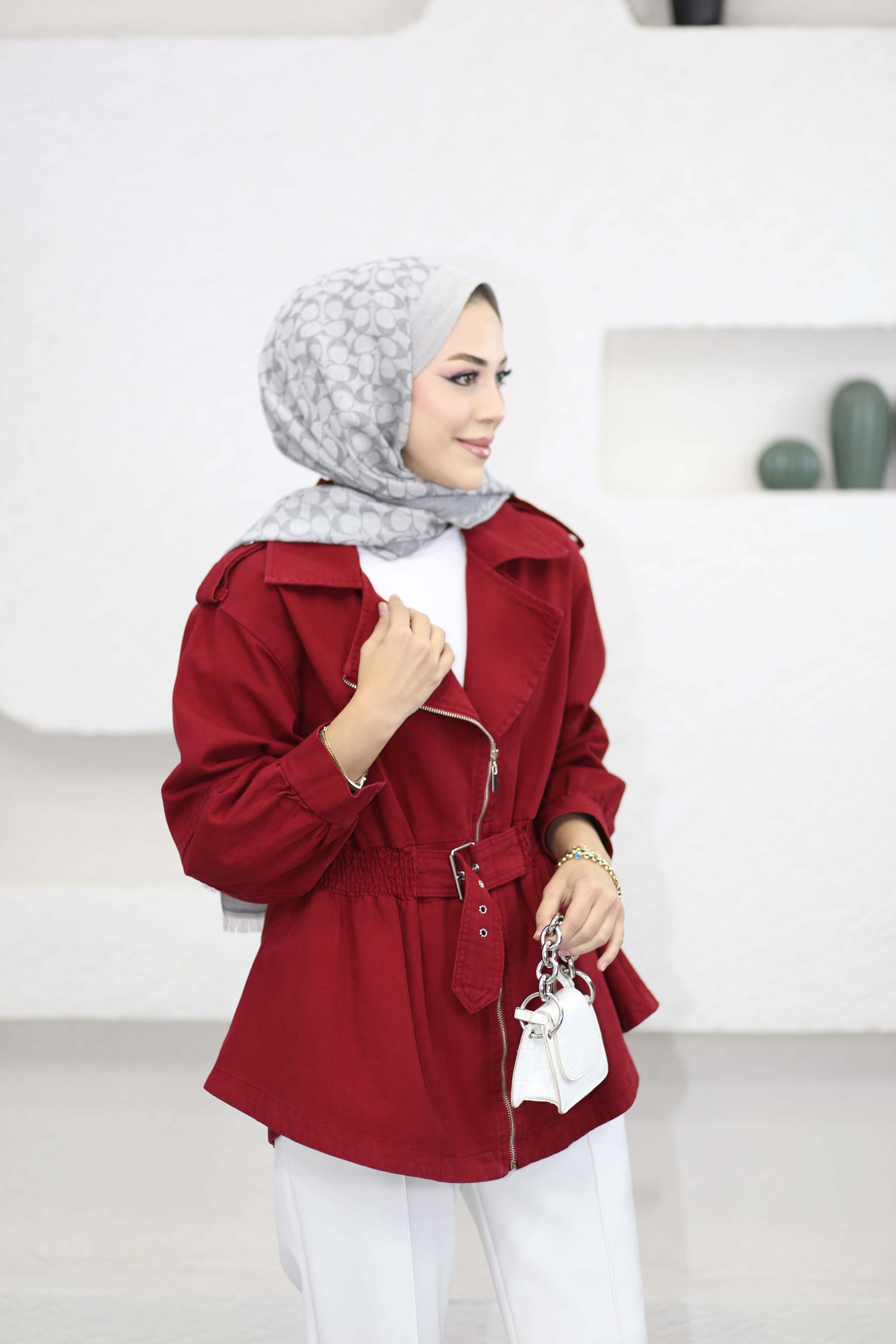 Beli Bağlamalı Ceket Kırmızı 7306