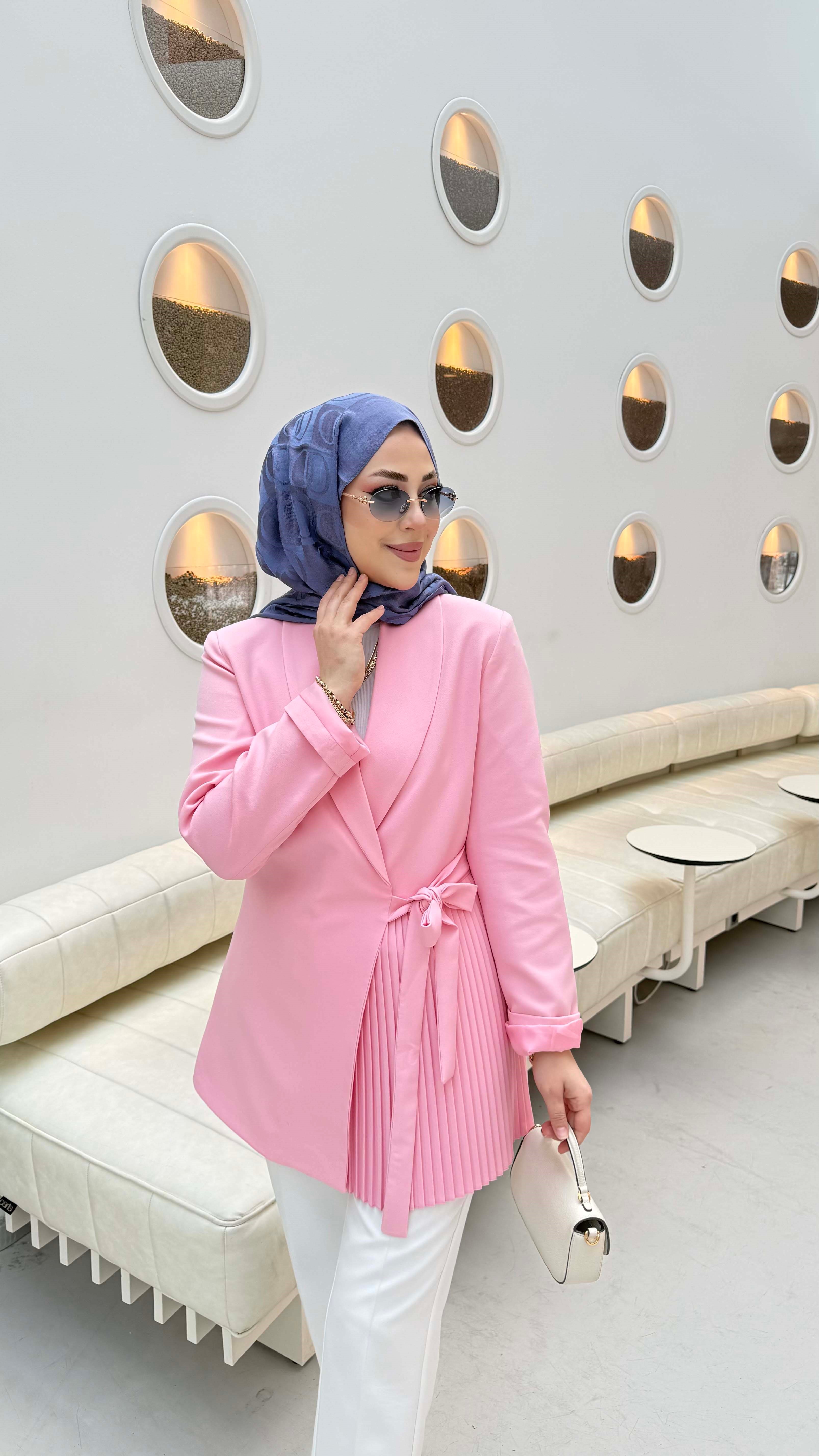 Yan Pilise Bağlamalı Ceket Pembe 1980