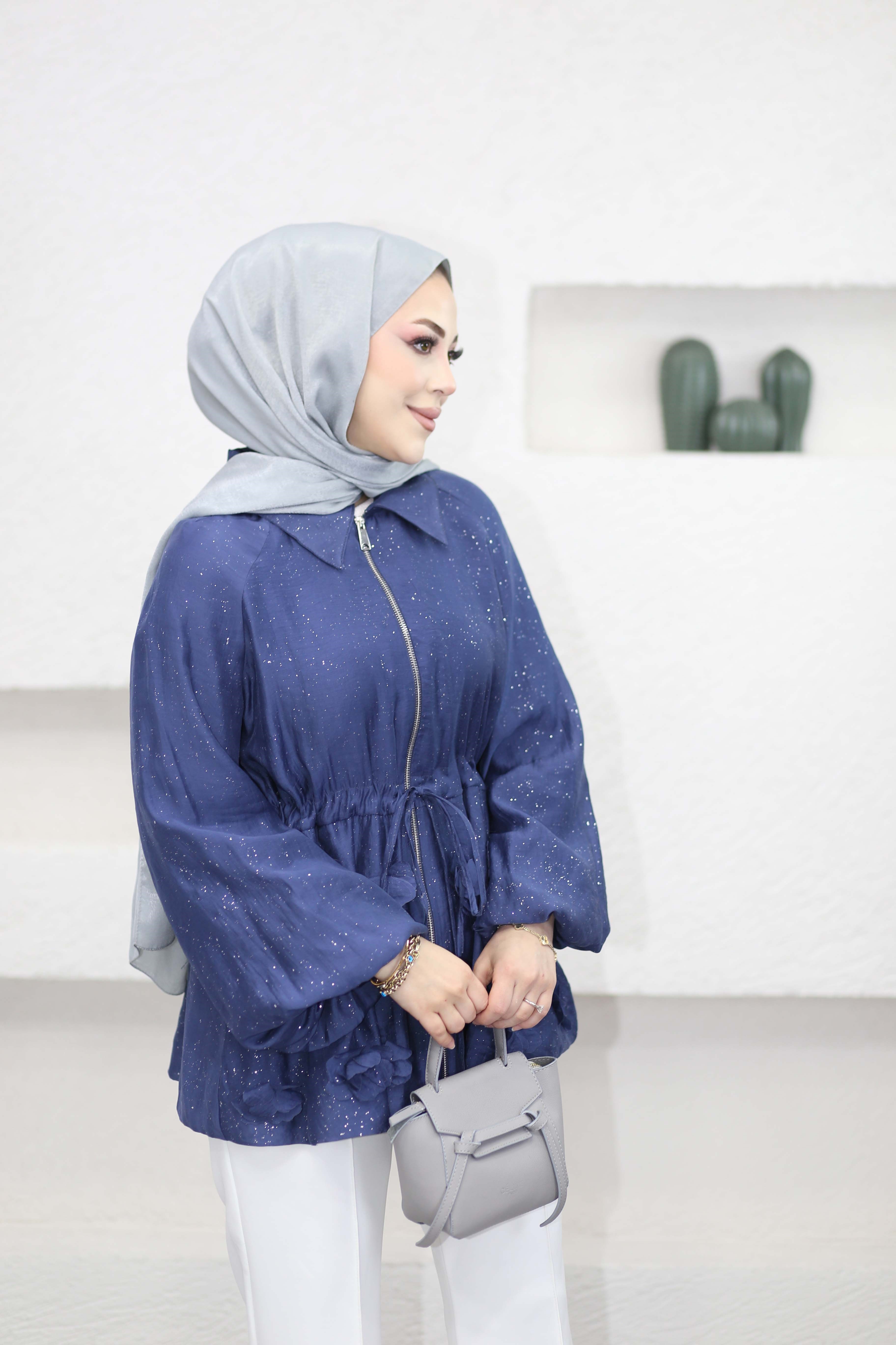 Simli Tencel Balon Ceket Lacivert 26043