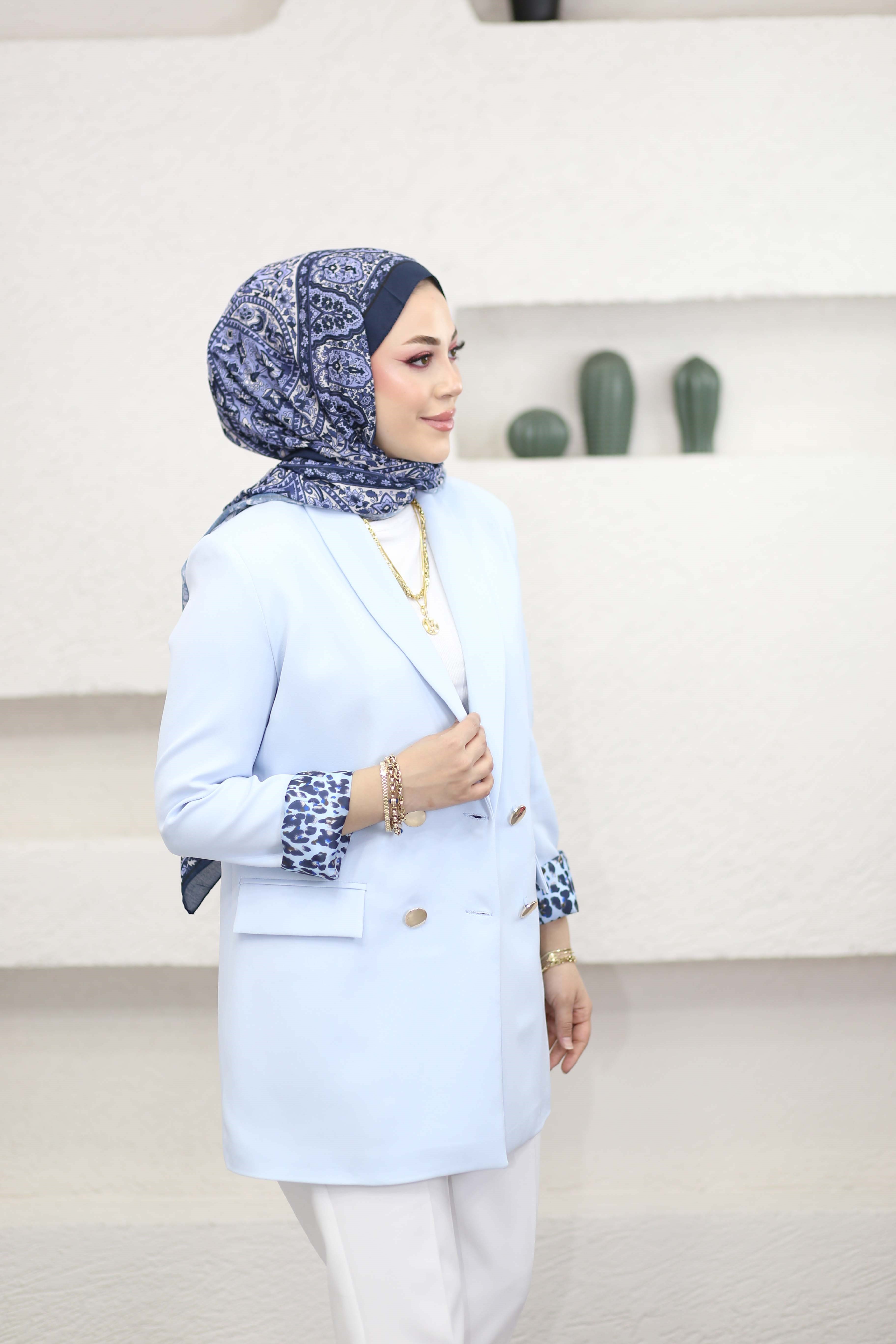 Leopar Astarlı Düğmeli Ceket Bebe Mavi 1156