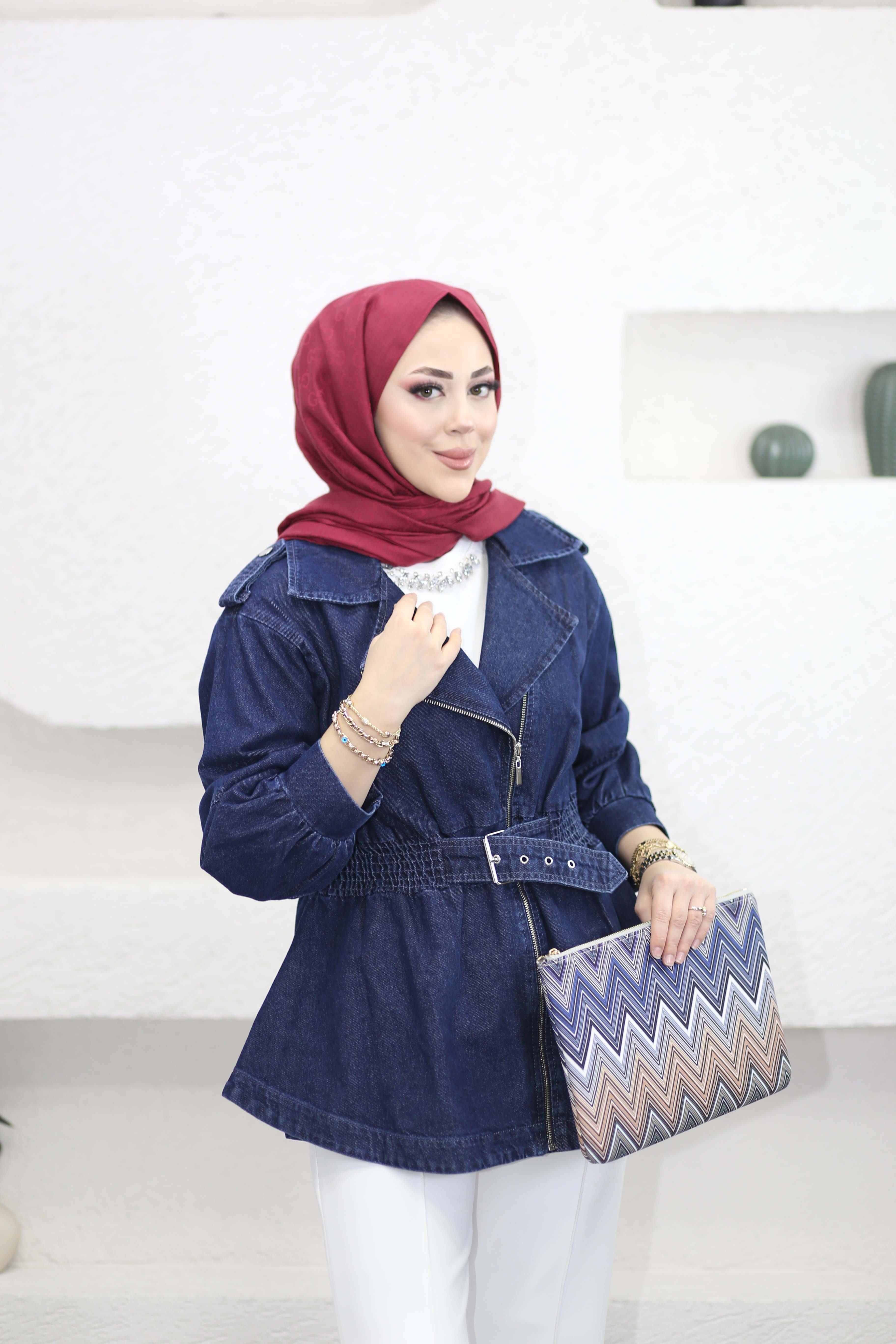 Beli Bağlamalı Ceket Koyu Mavi 7306