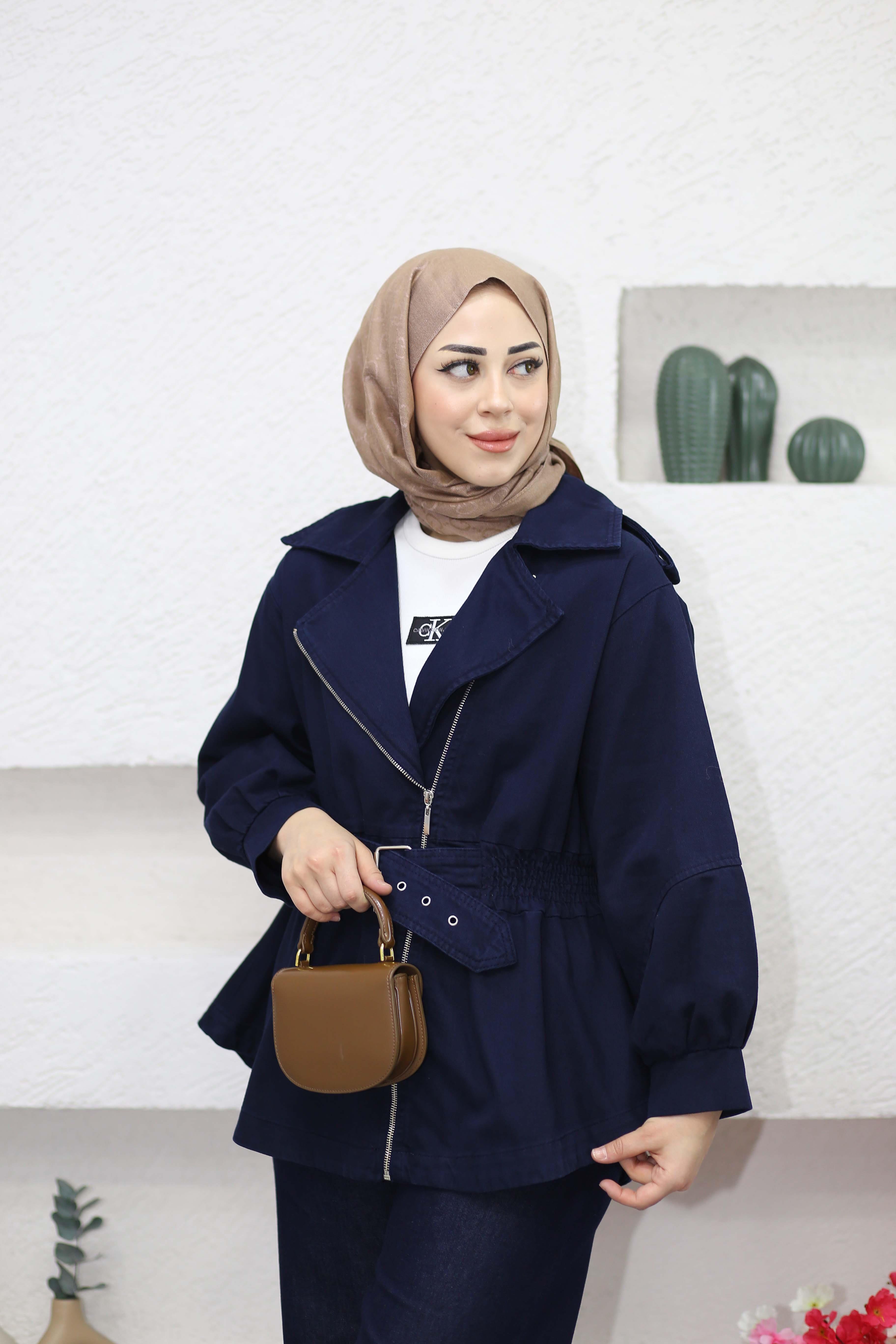 Beli Bağlamalı Ceket Lacivert 7306