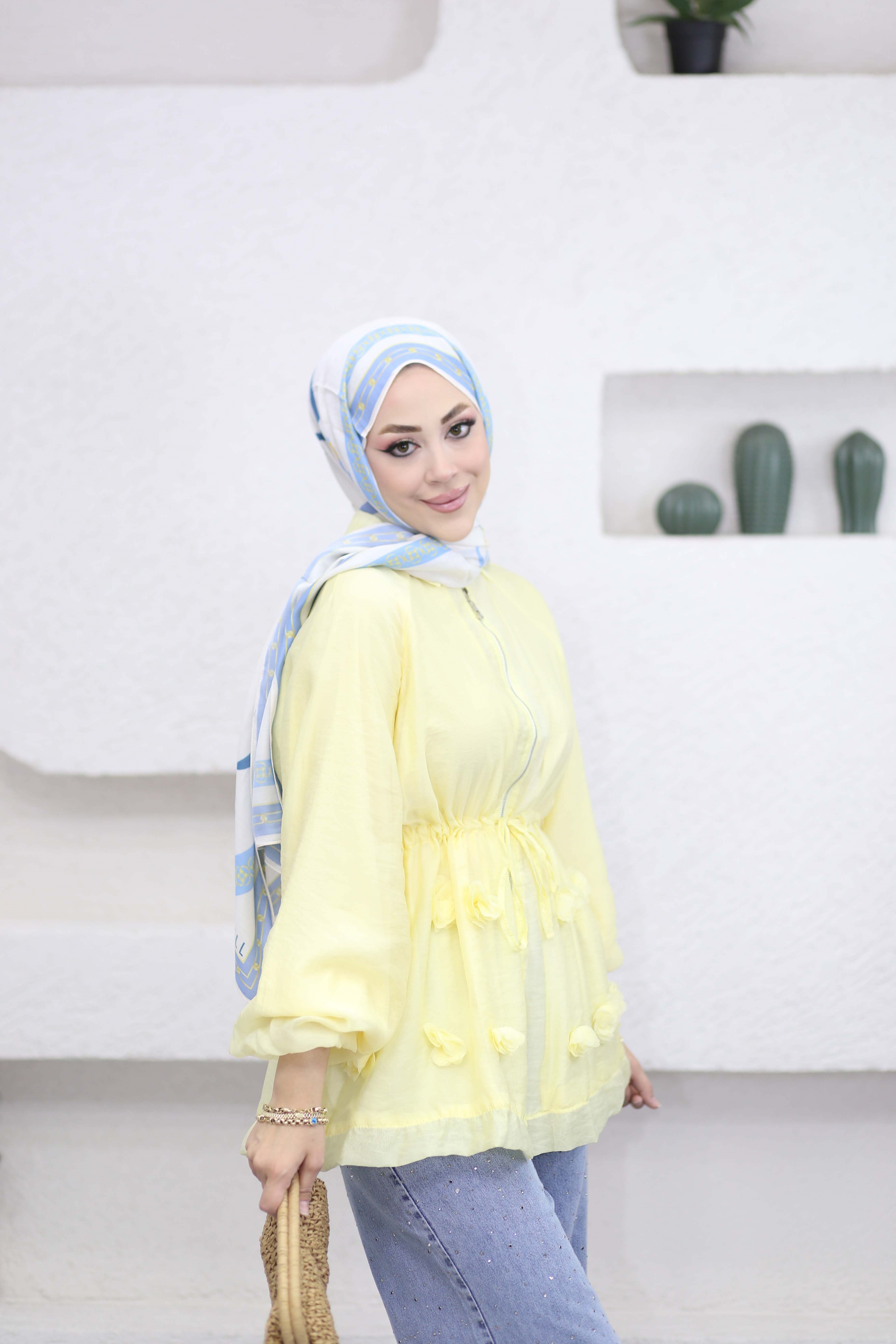 Çiçek Aksesuarlı Ceket Sarı 266532