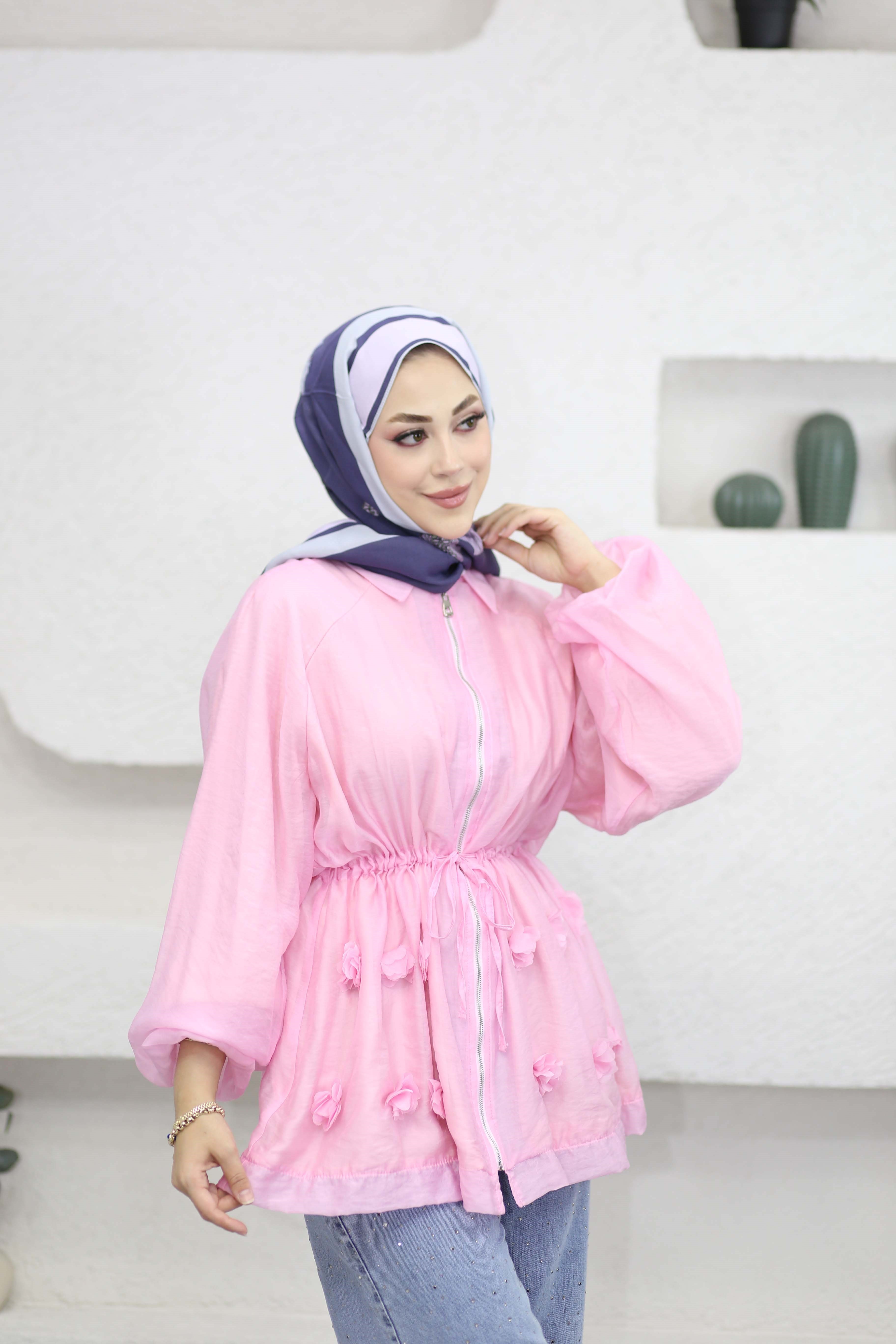 Çiçek Aksesuarlı Ceket Pembe 266532