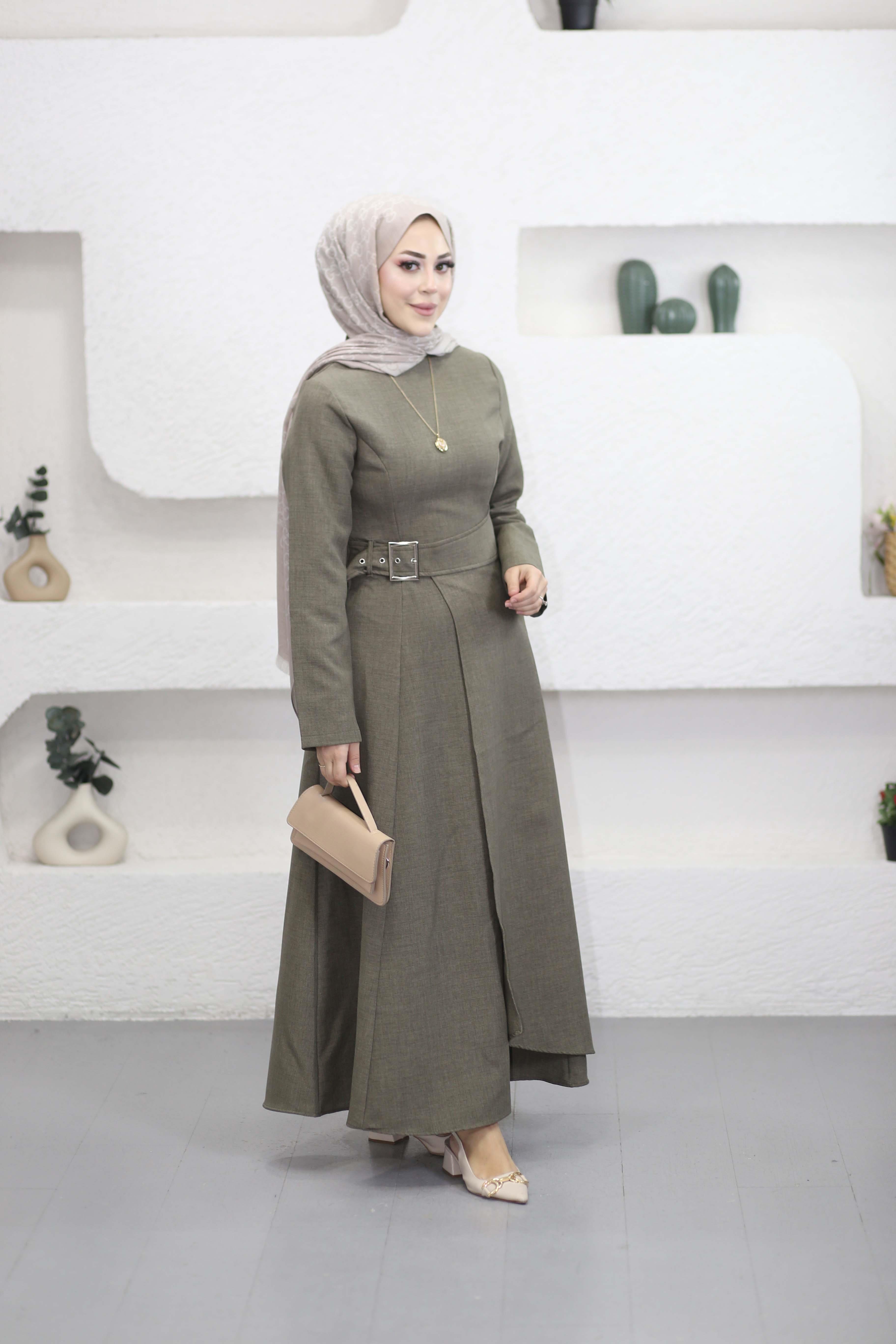 Beli Toka Detaylı Elbise Vizon 26134