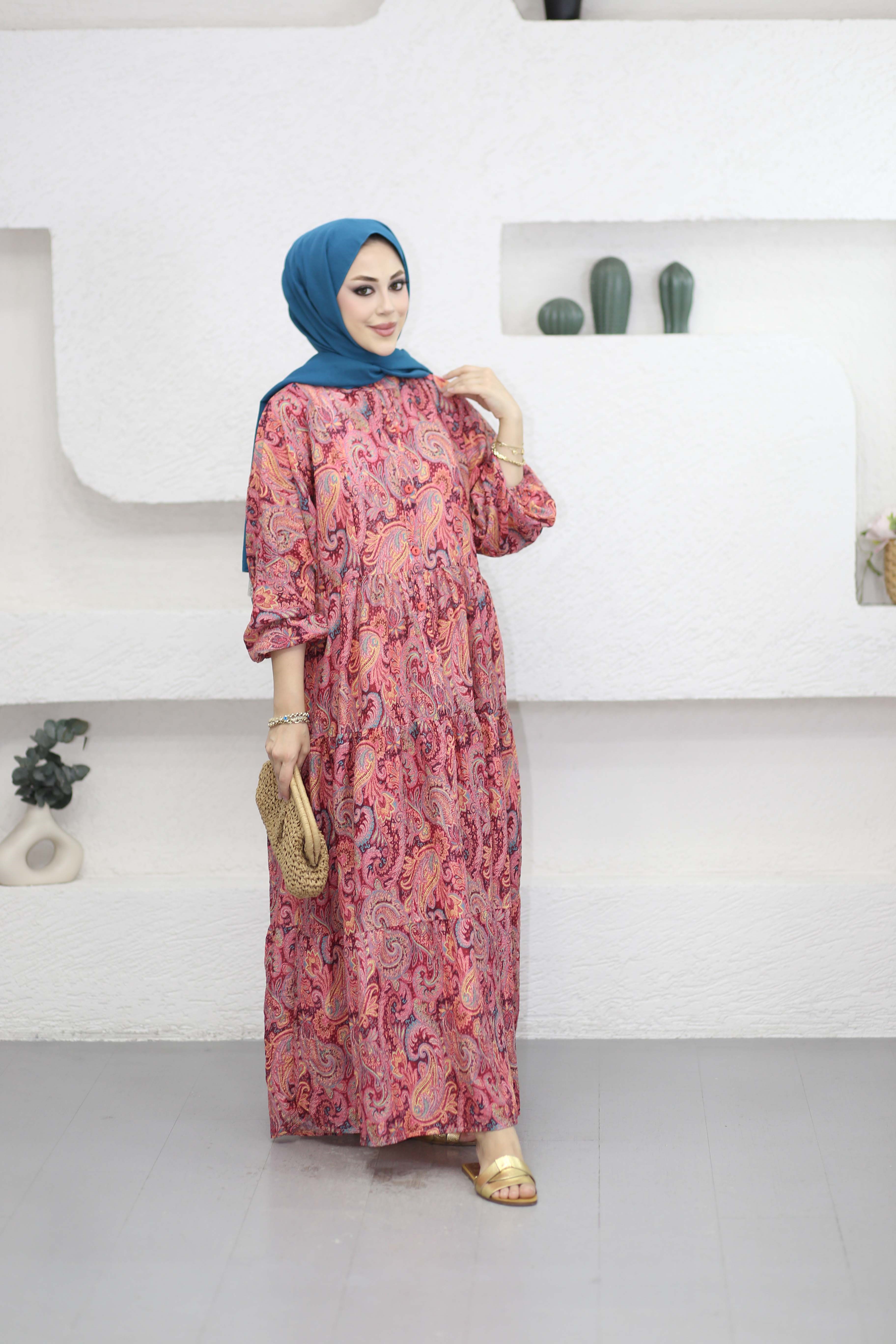 Ahsen Elbise Bordo 2513