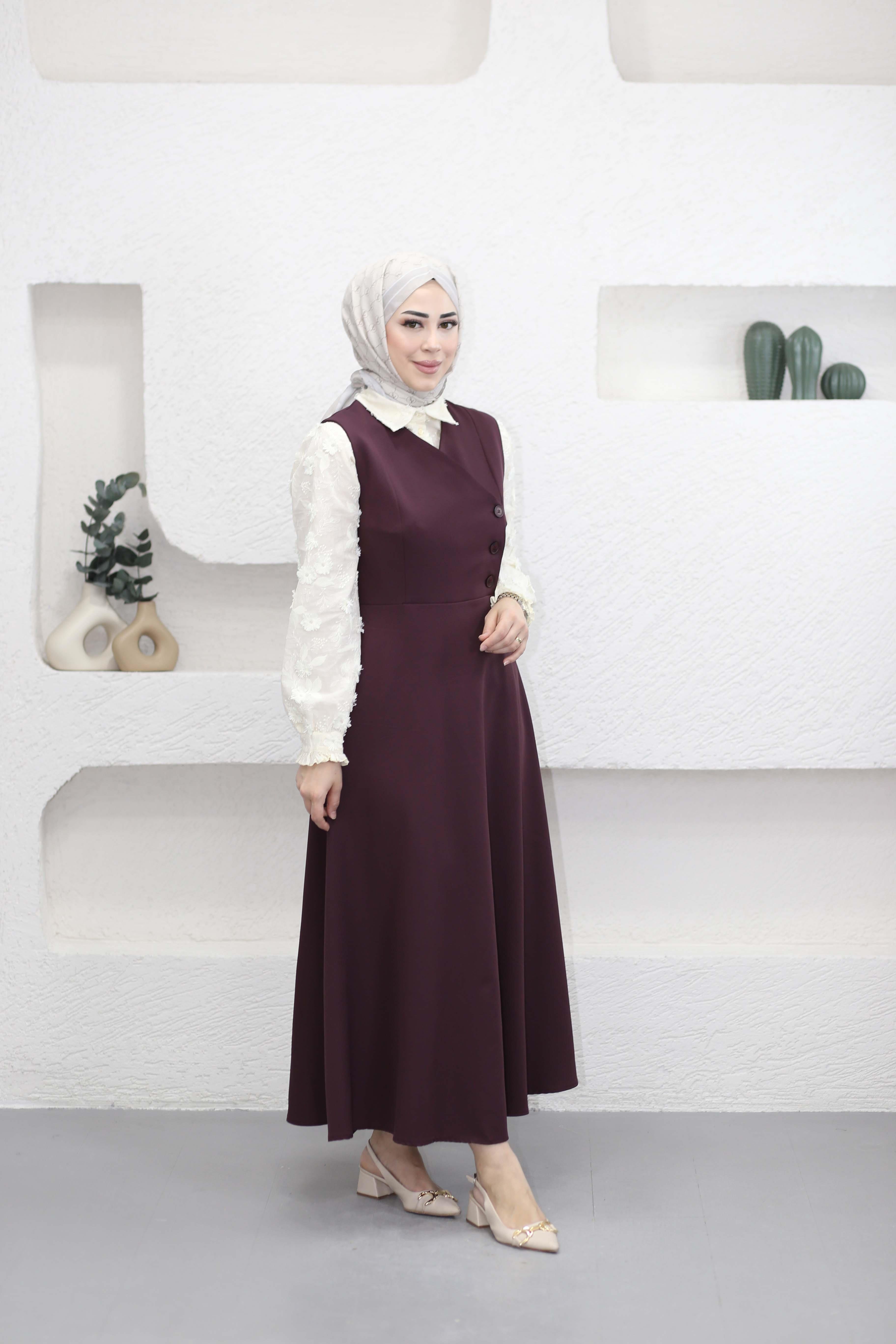 Düğmeli Jile Bordo 3040