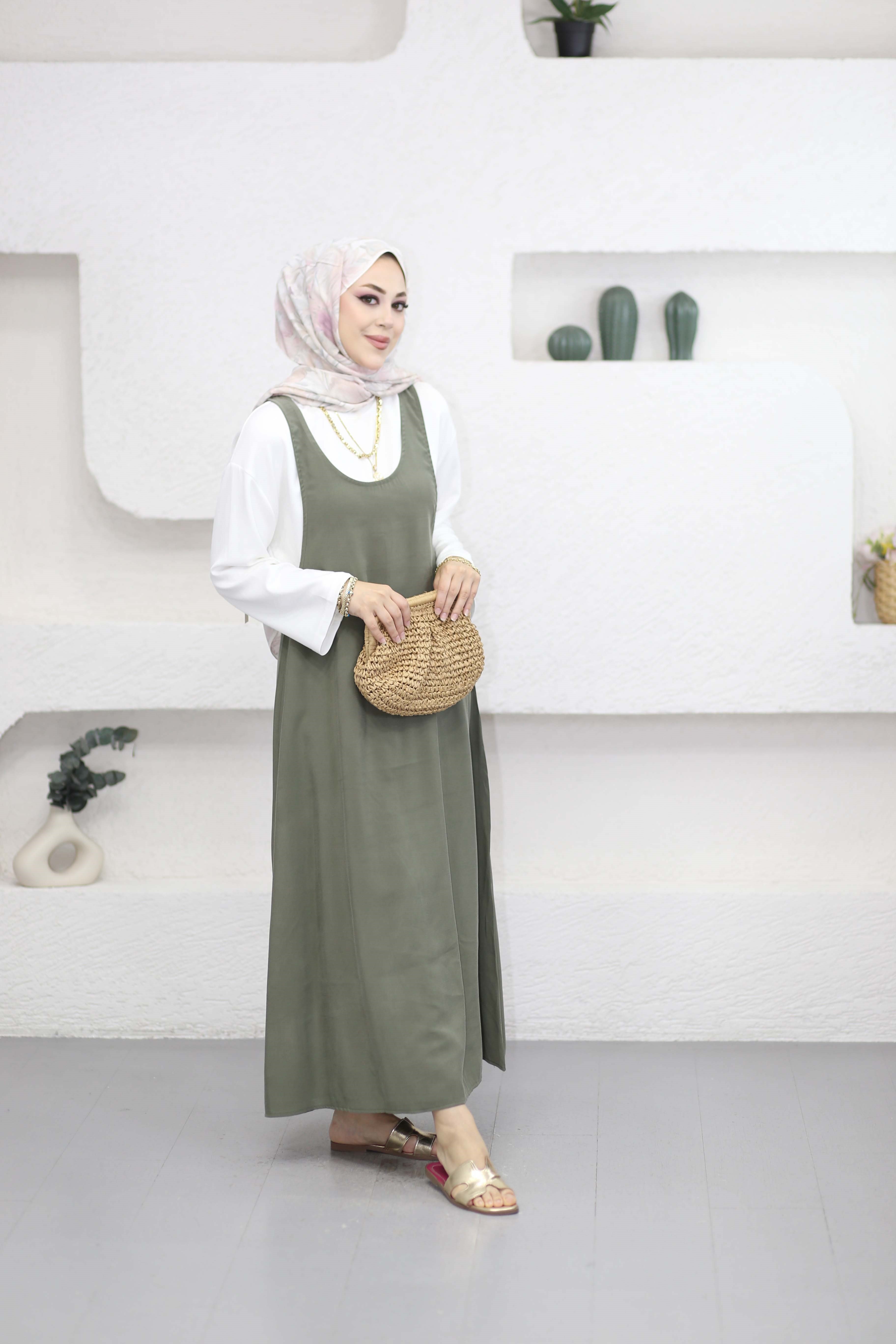 Basıc Elbise Haki 9092