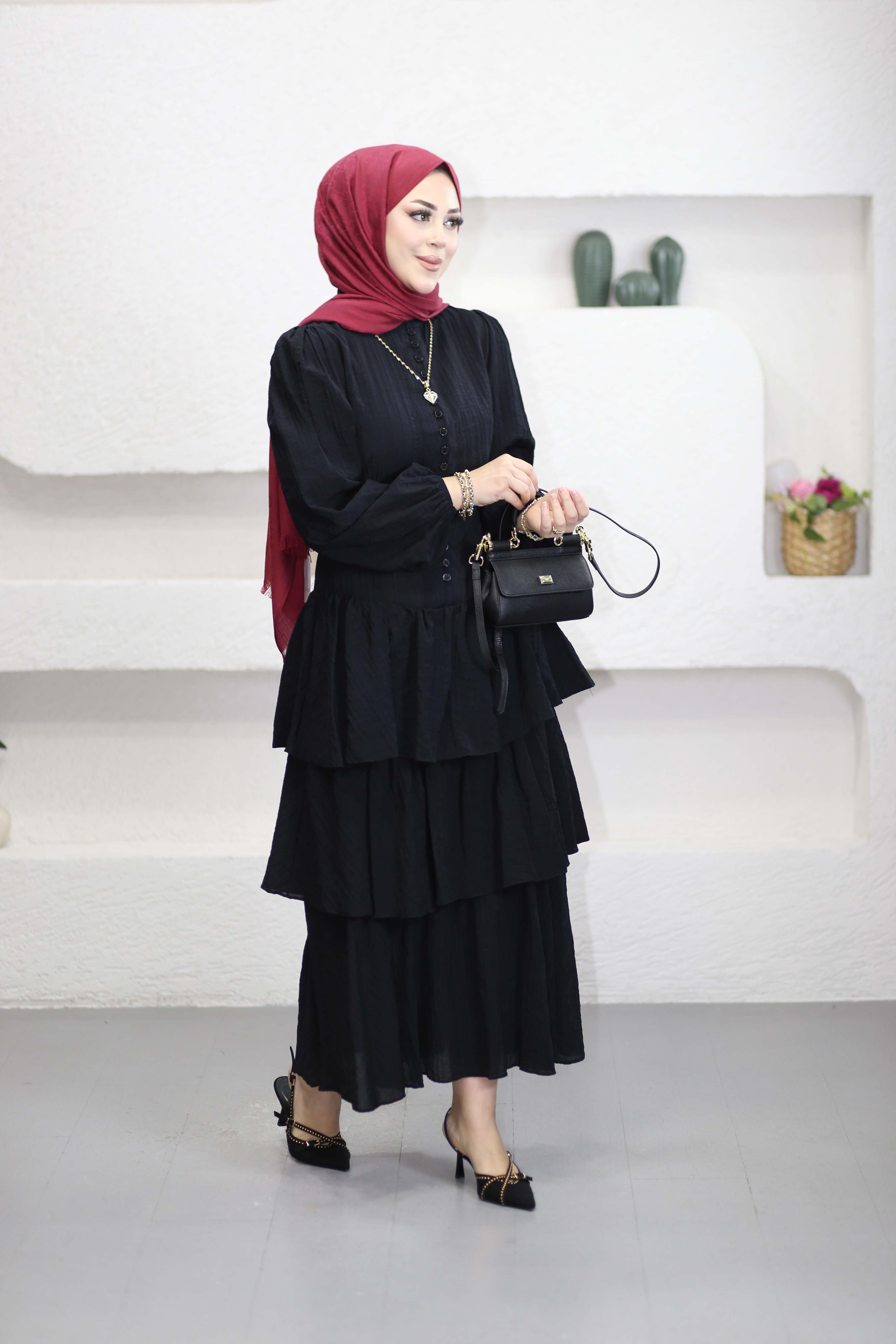 Anjelas Katlı Elbise Siyah 595