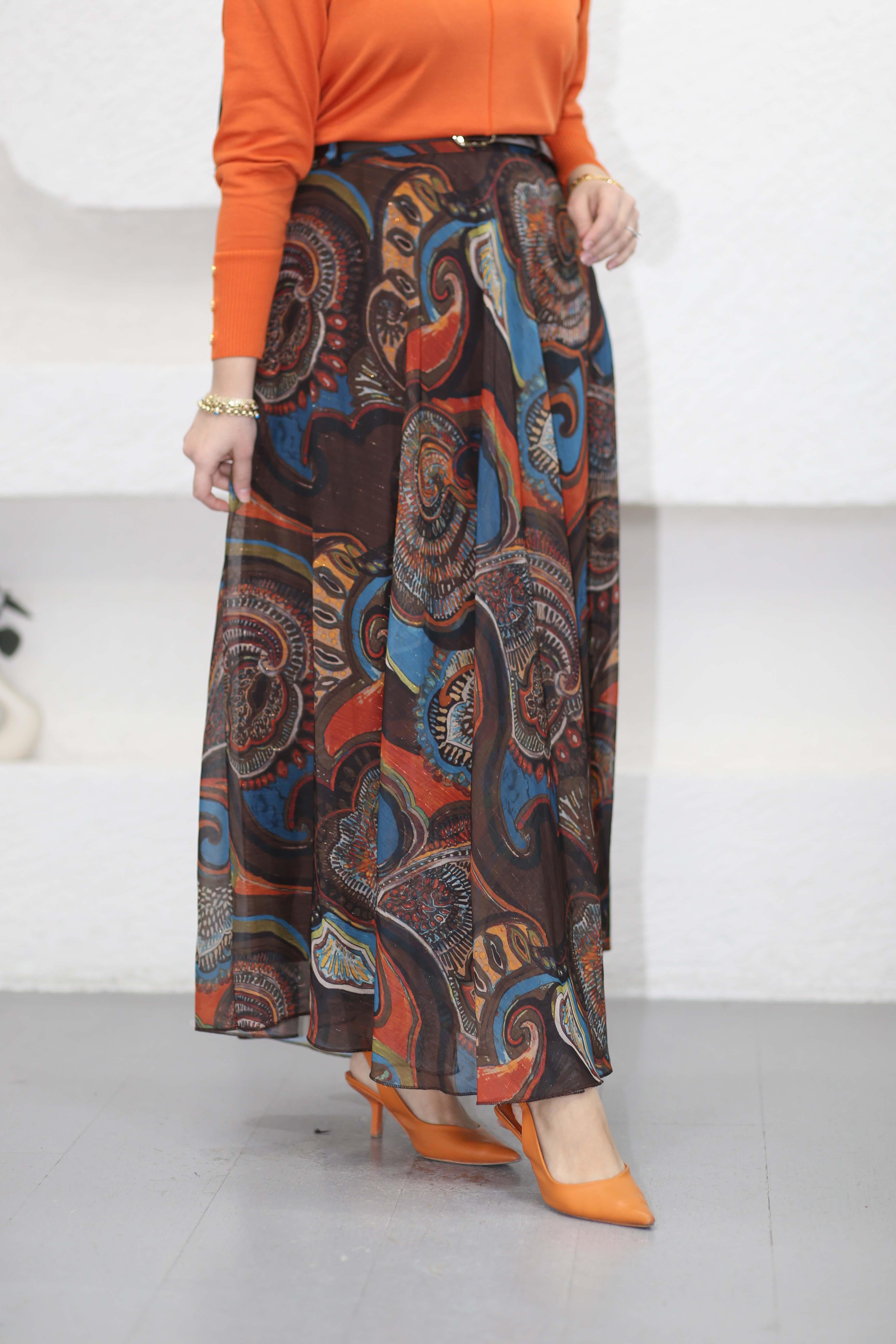 Simli Desenli Etek Kahverengi 018