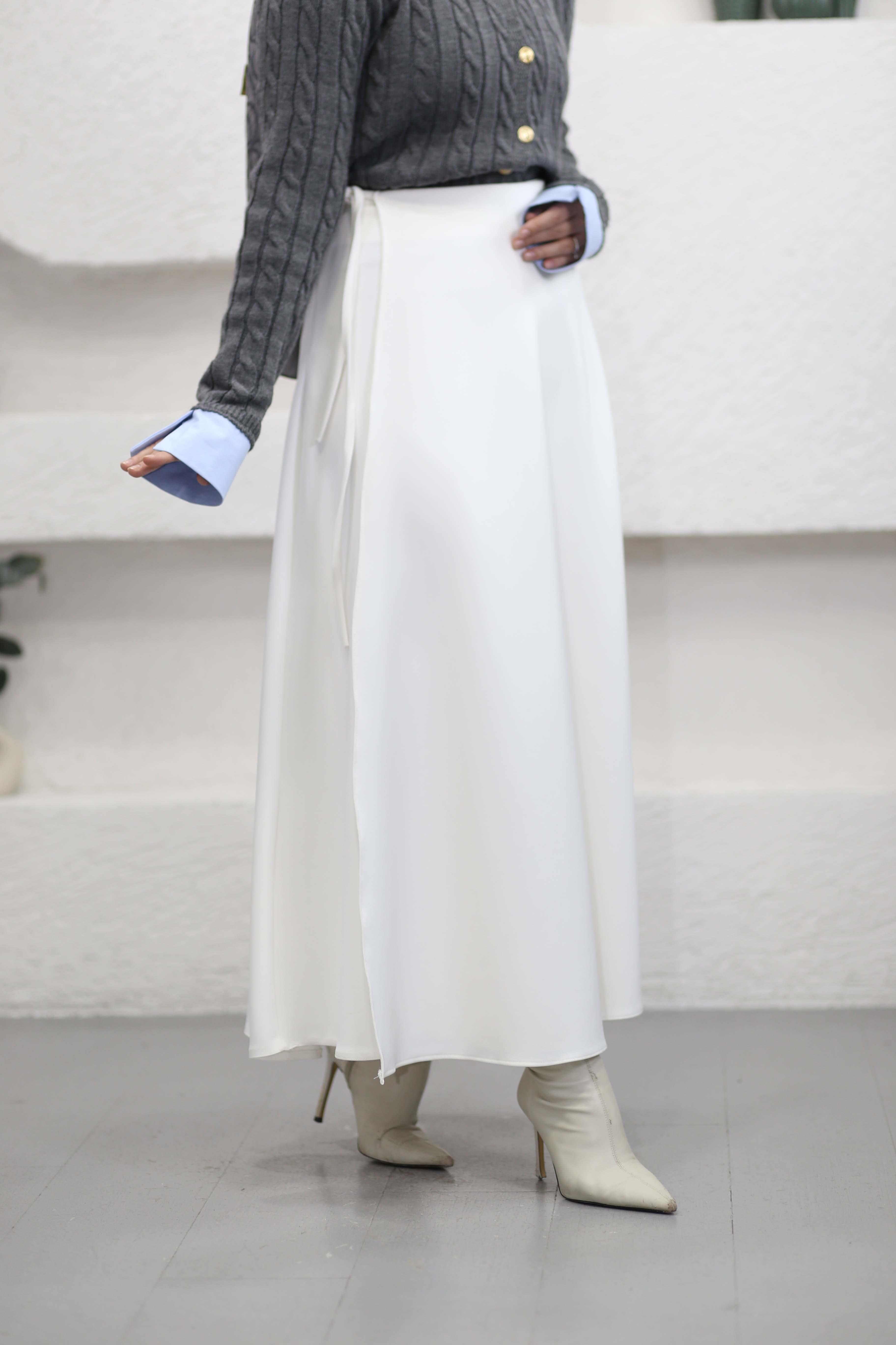 Scuba Yandan Bağlamalı Etek Ekru 1027