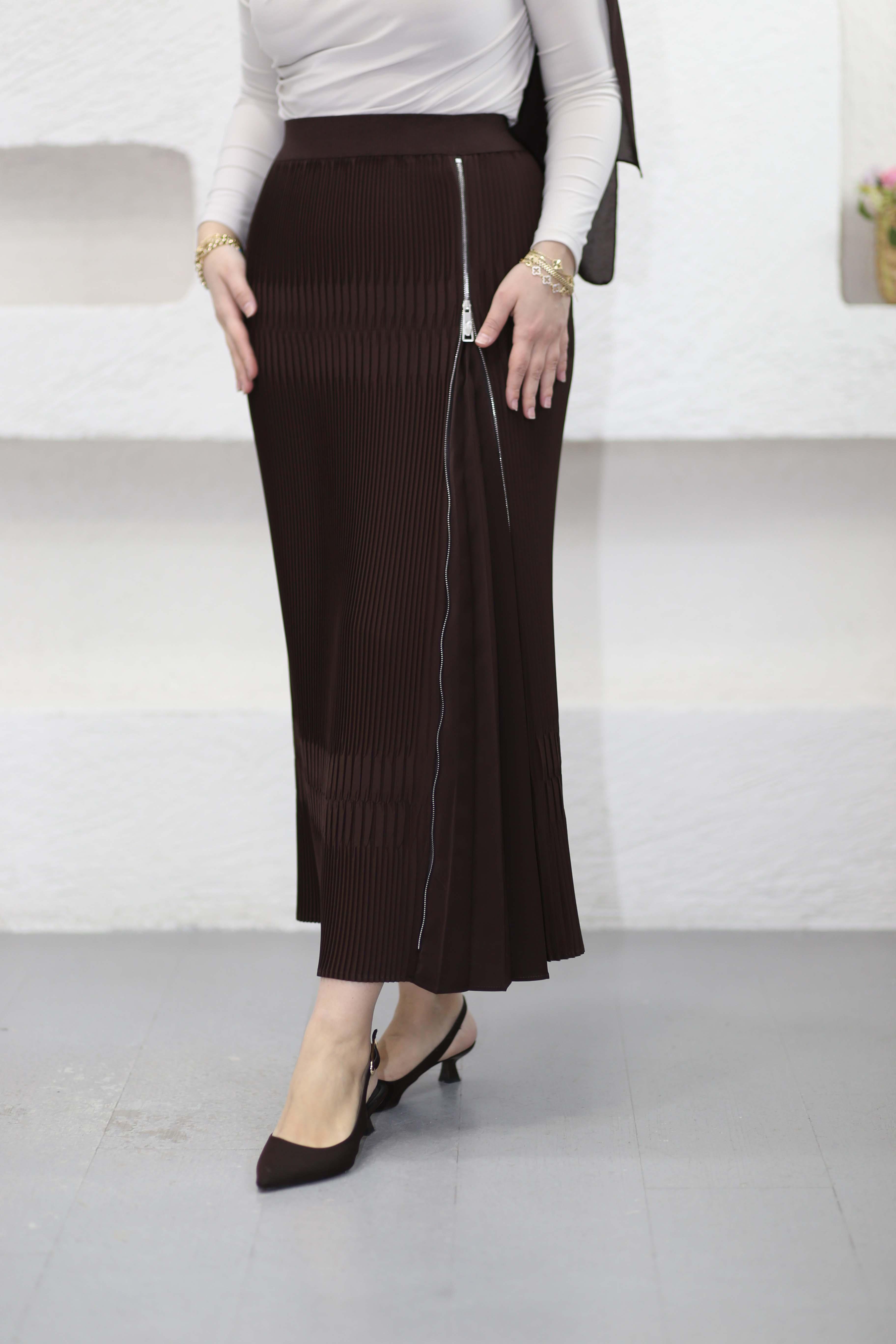 Fermuar Detaylı Etek Kahverengi 1452