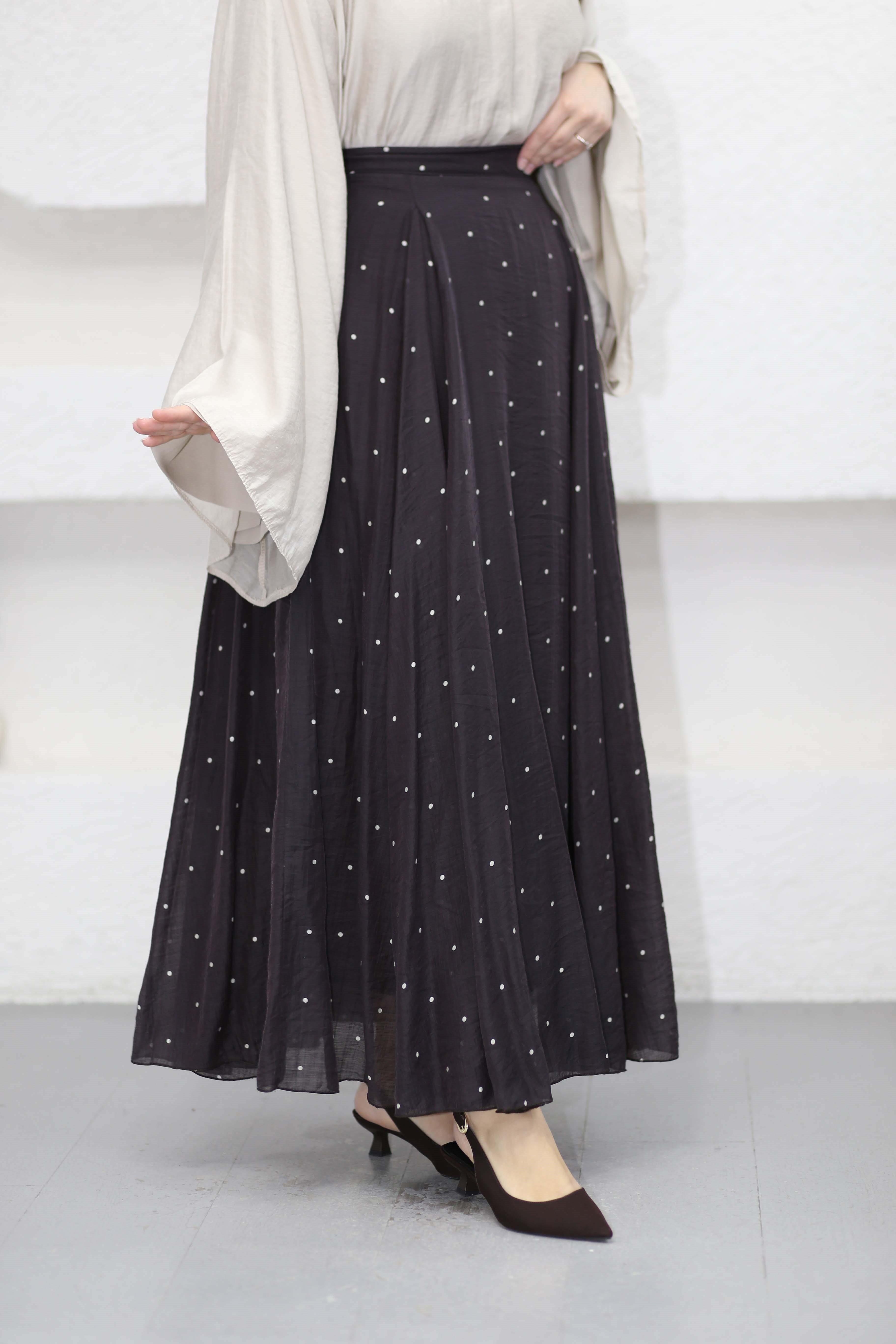 Mini Puantiyeli Etek Kahverengi 1119