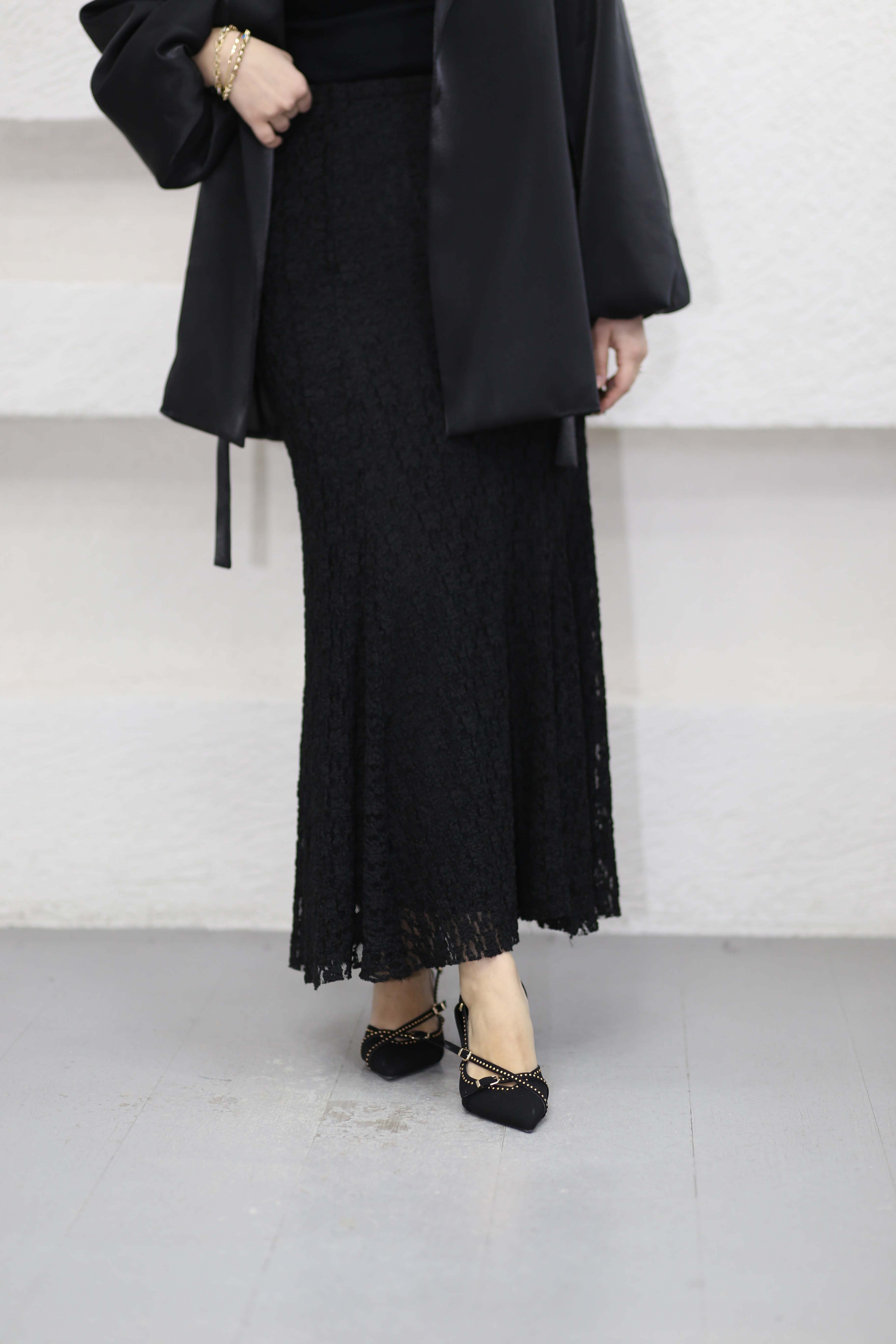 Dantelli Balık Etek Siyah 9554