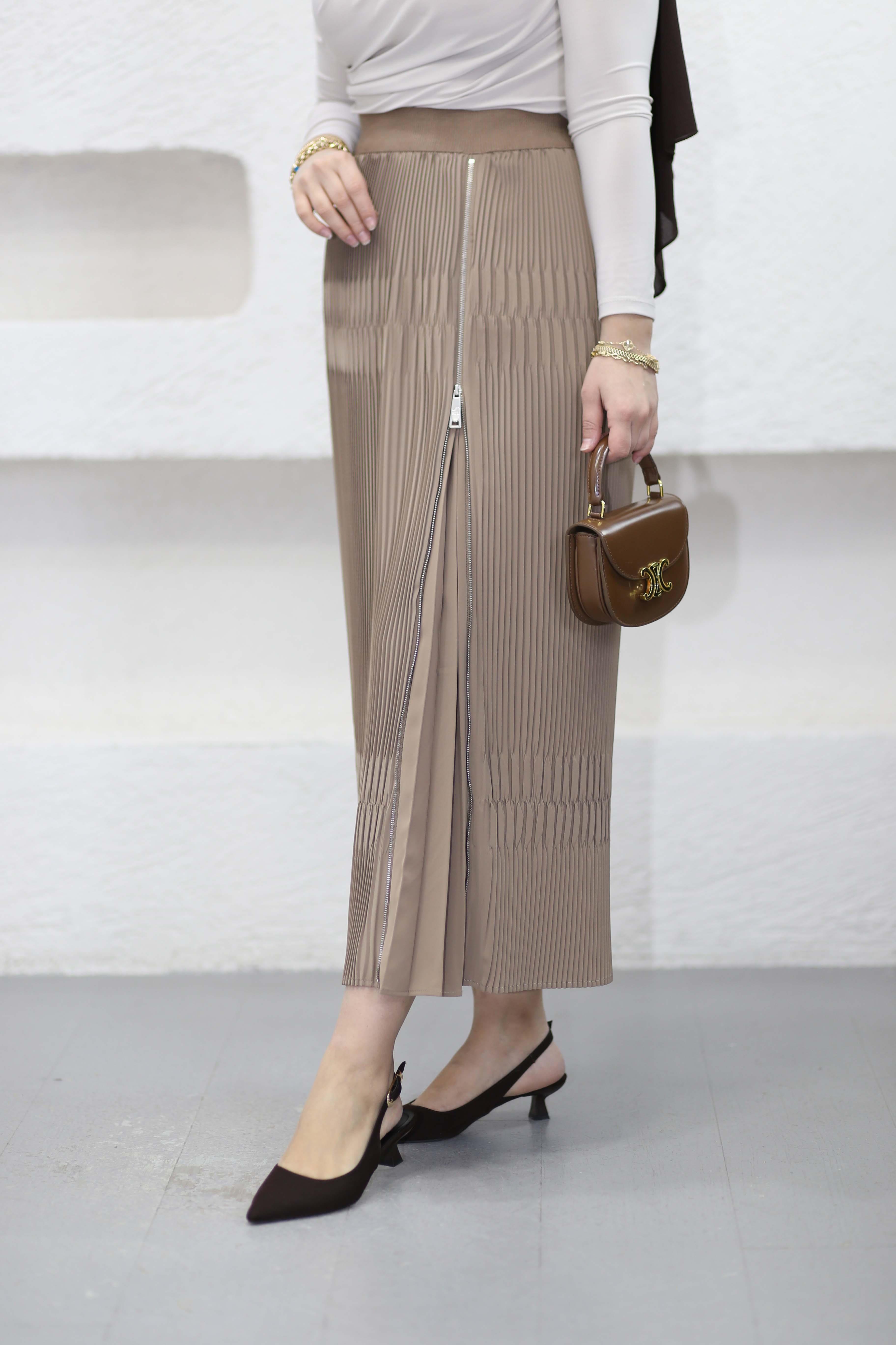 Fermuar Detaylı Etek Camel 1452