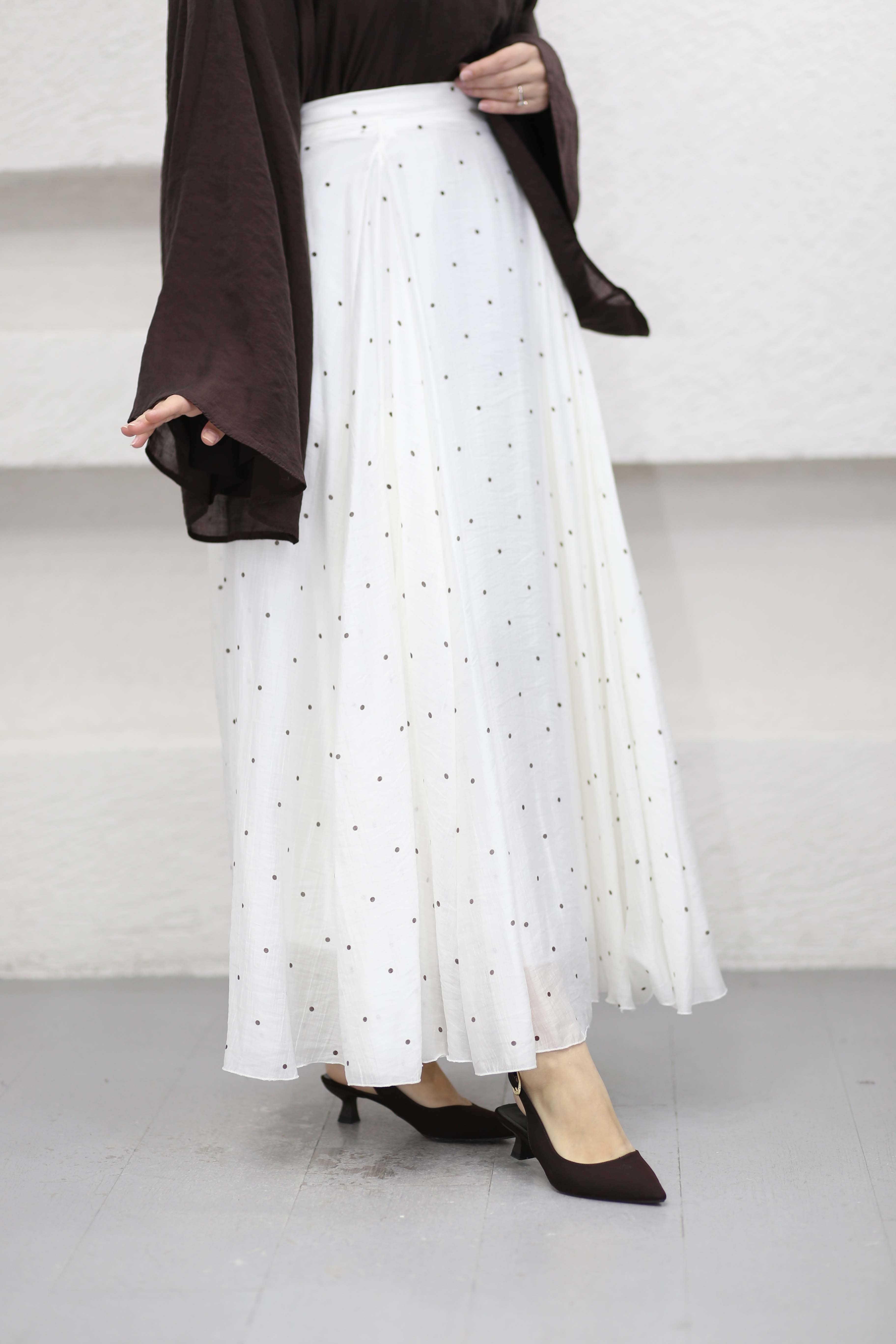 Mini Puantiyeli Etek Beyaz 1119