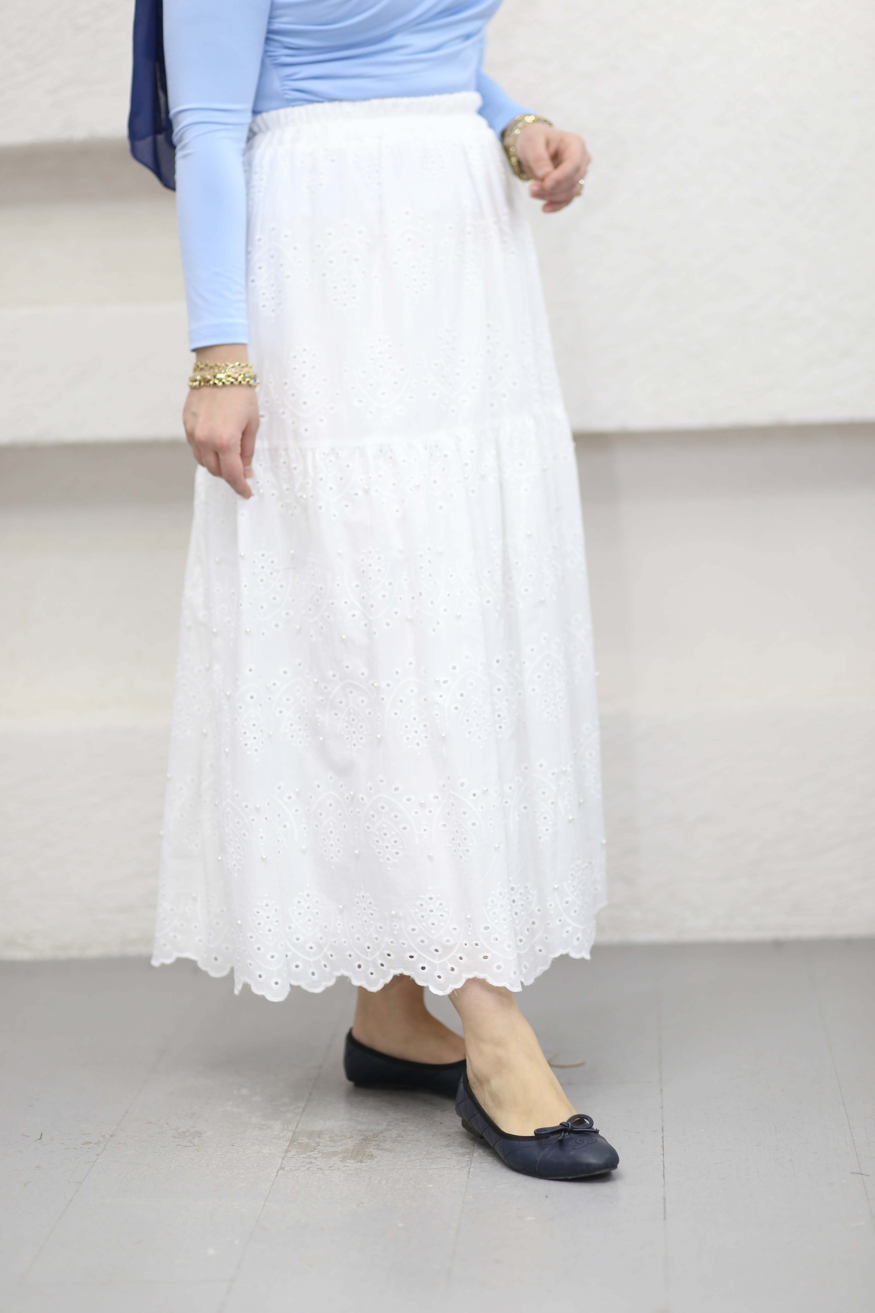 İnci Detaylı Güpür Etek Beyaz 1395