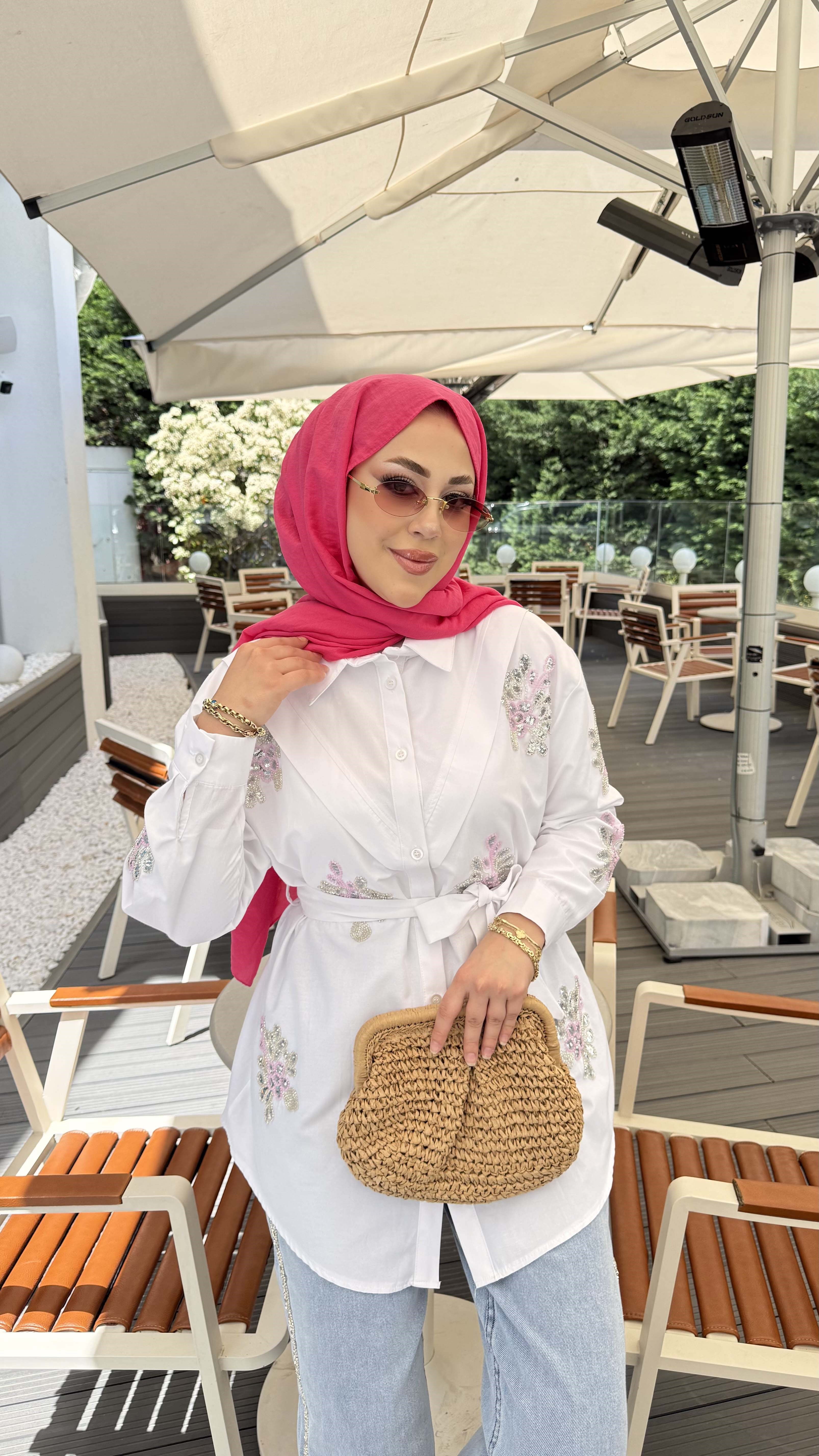 Taşlı Kuşaklı Gömlek Beyaz 170325