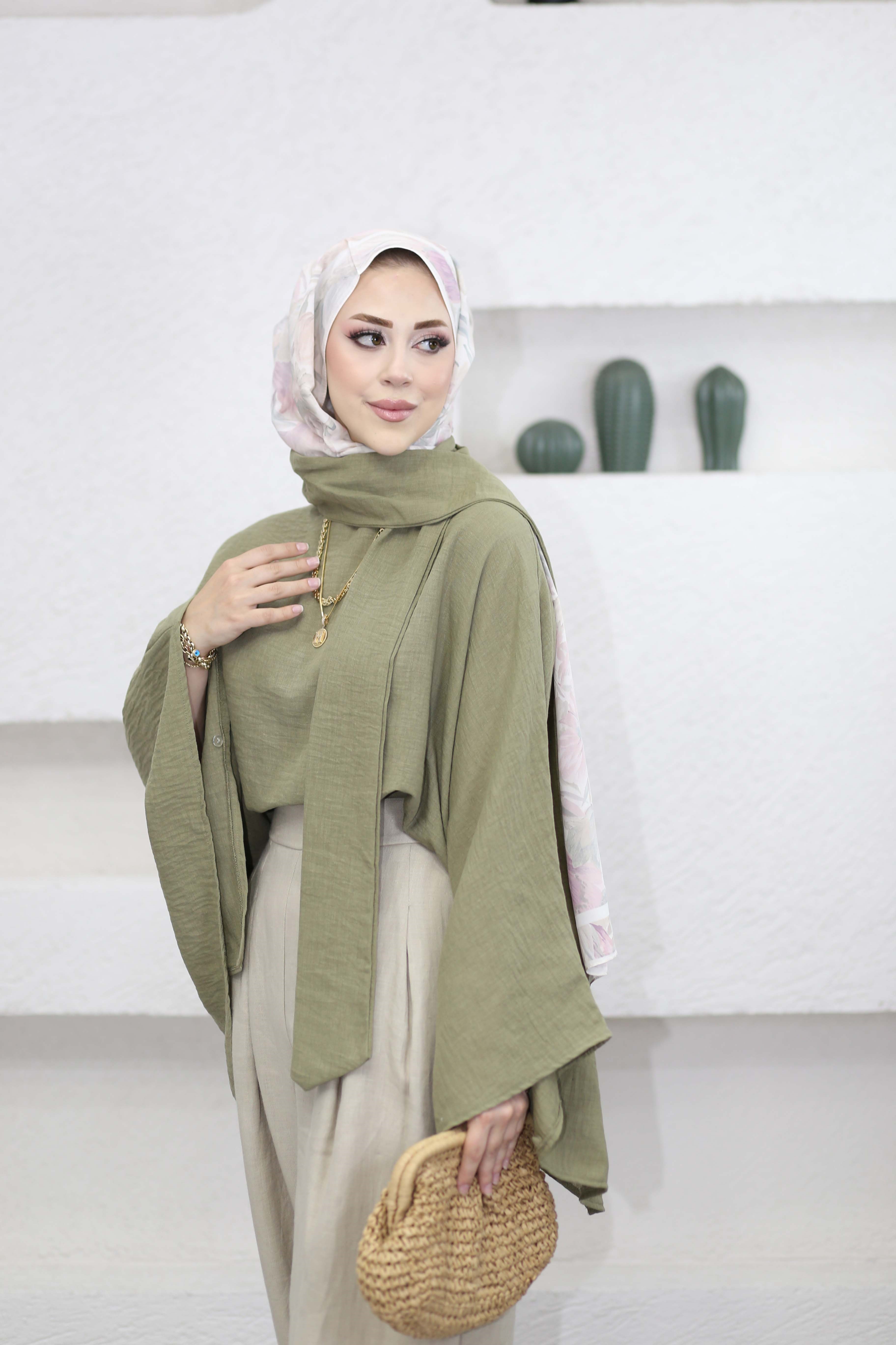 Şal Aksesuarlı Panço Haki 8508