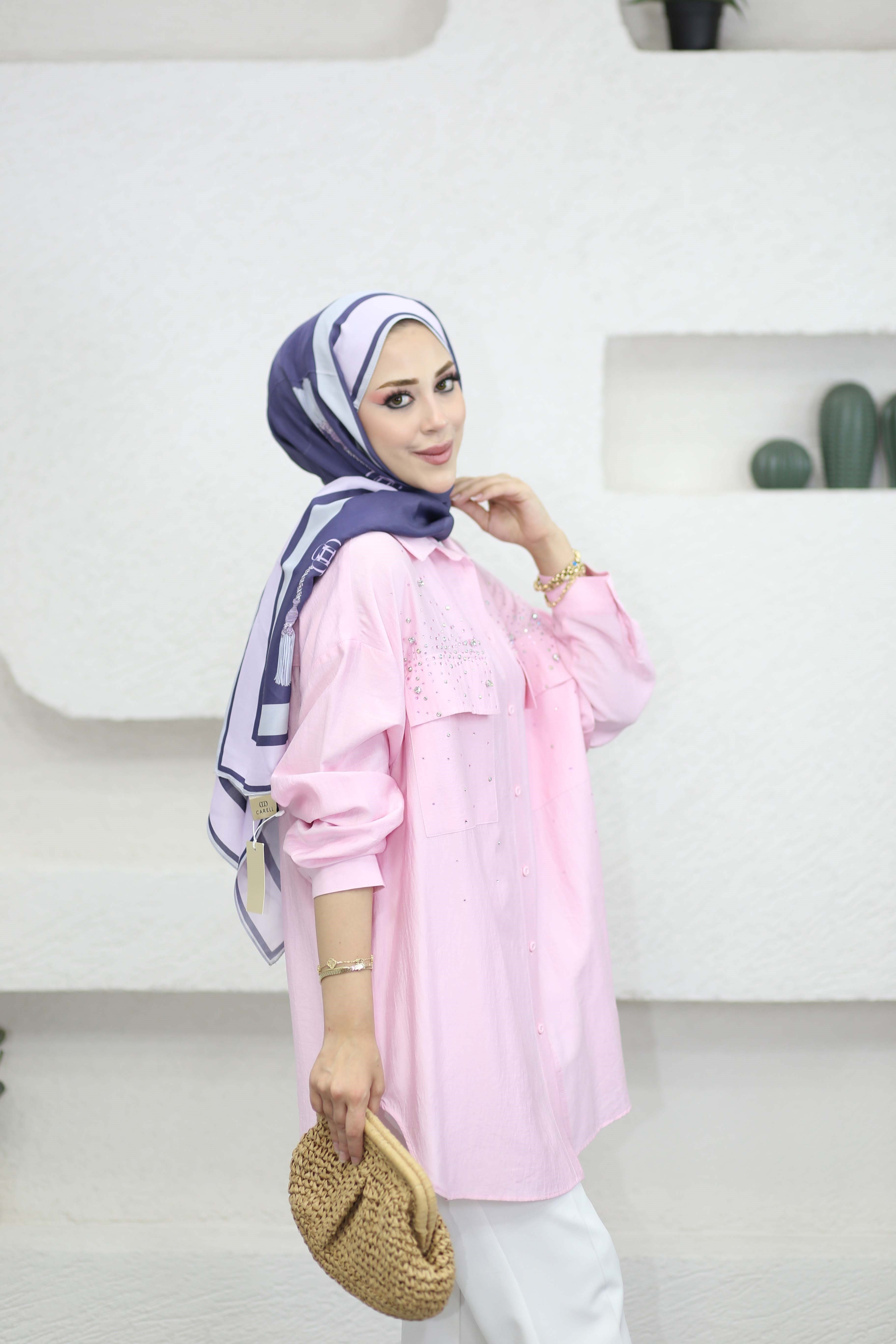 Cep Taş Süslemeli Gömlek Pembe 36905